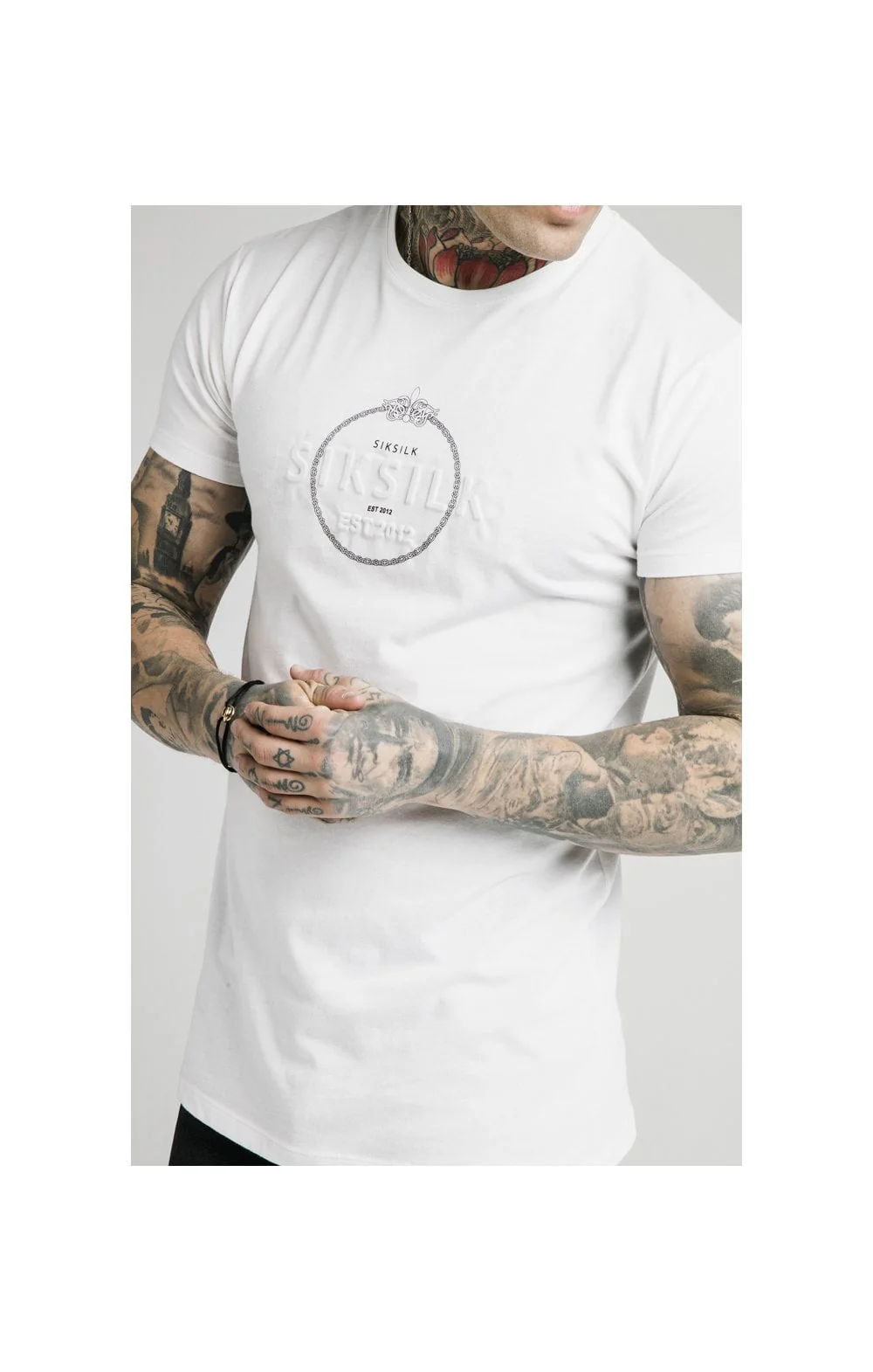 SikSilk Straight Hem Chain Print Box Tee - White