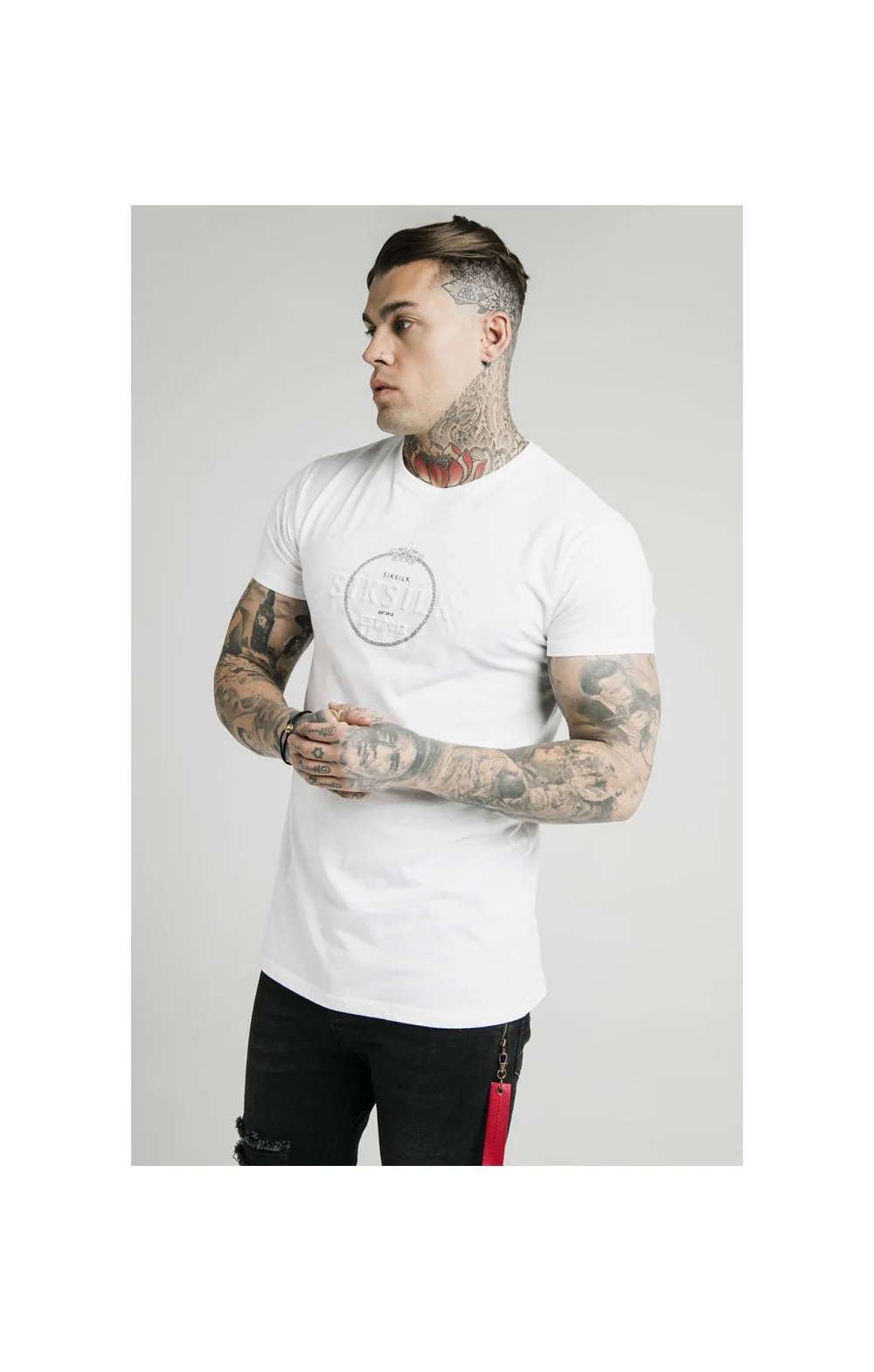 SikSilk Straight Hem Chain Print Box Tee - White - Image 2