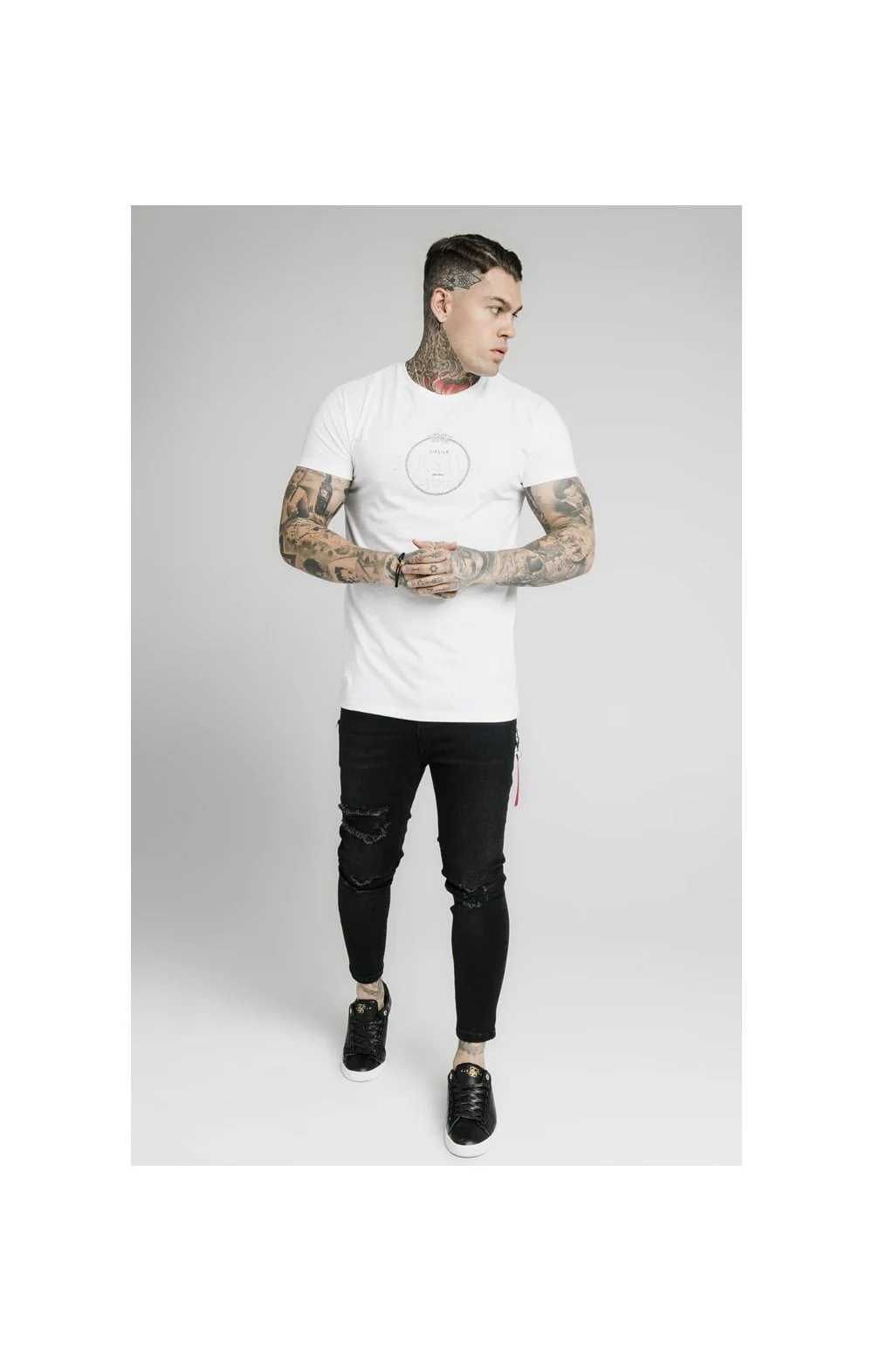 SikSilk Straight Hem Chain Print Box Tee - White - Image 3
