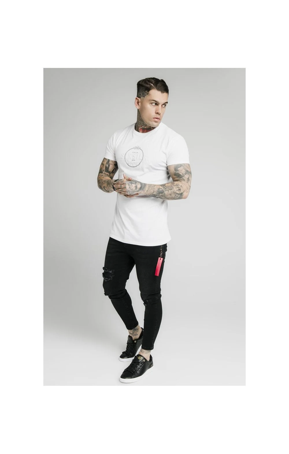 SikSilk Straight Hem Chain Print Box Tee - White - Image 4