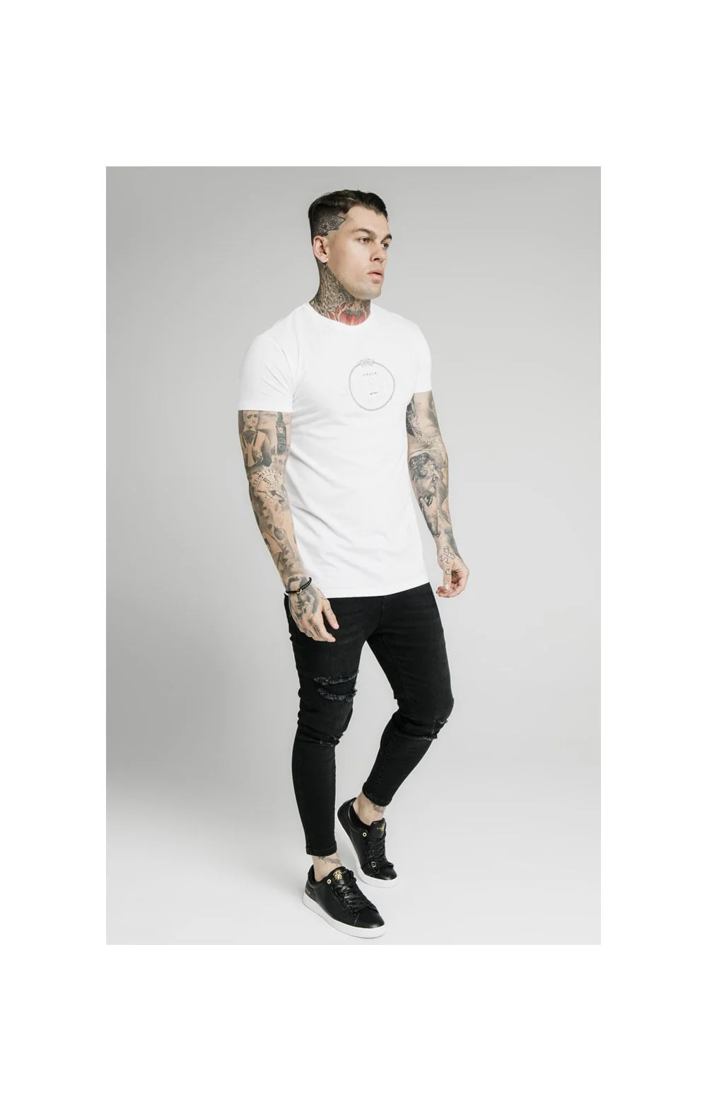 SikSilk Straight Hem Chain Print Box Tee - White - Image 5