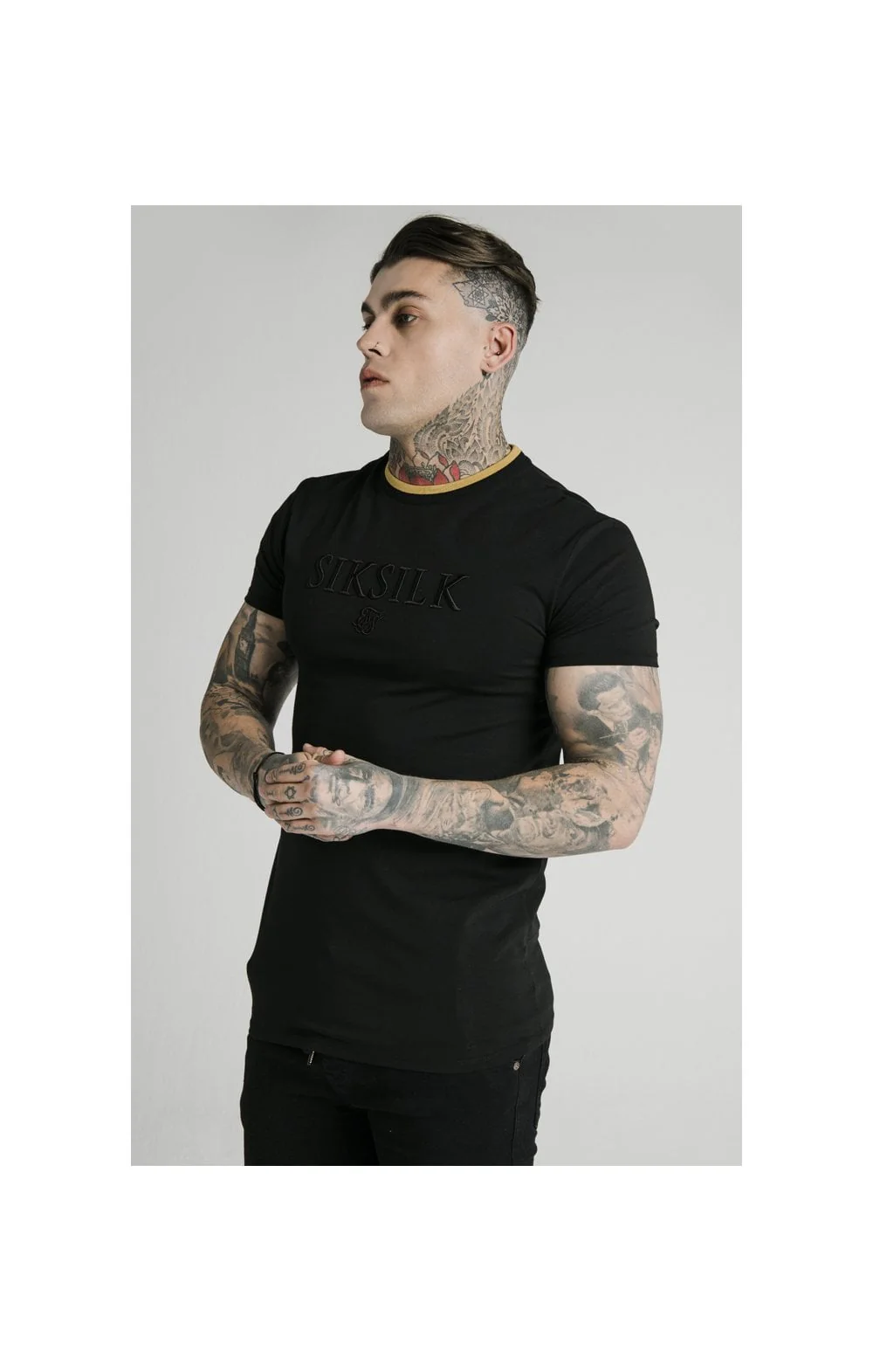 SikSilk Straight Hem Gym Tee – Black & Gold