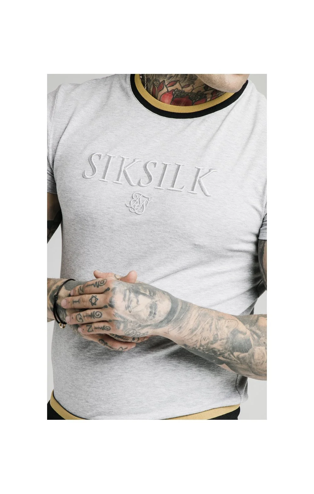 SikSilk Straight Hem Gym Tee - Grey,Black & Gold - Image 2