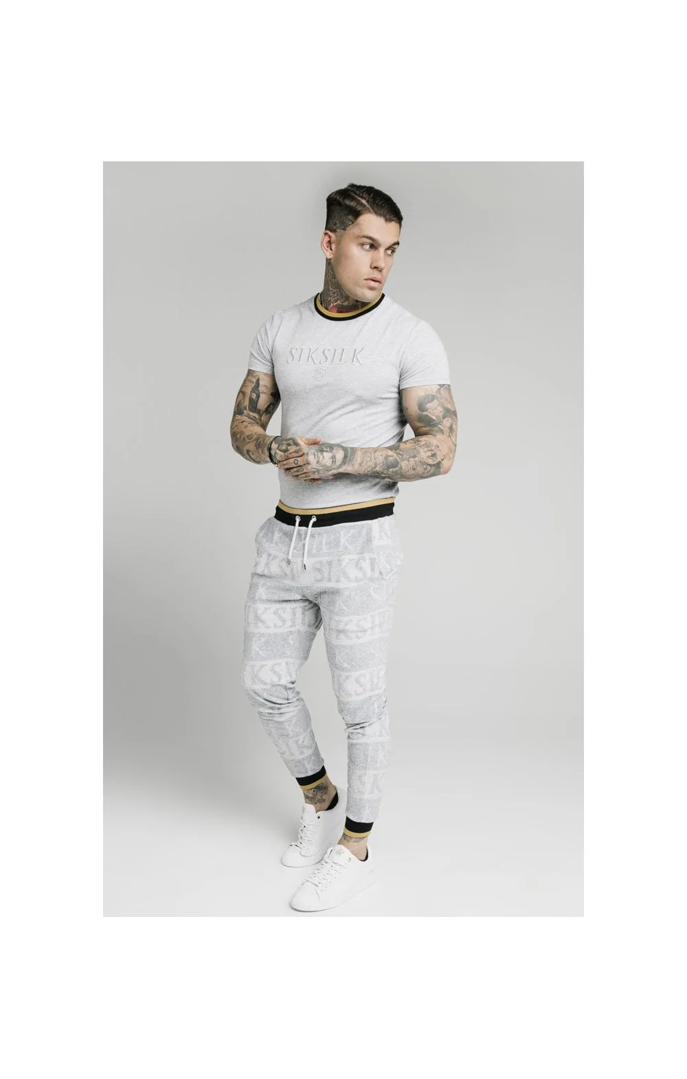 SikSilk Straight Hem Gym Tee - Grey,Black & Gold - Image 6