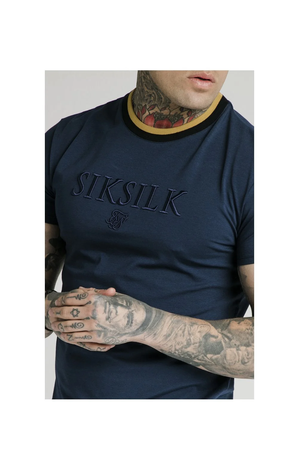 SikSilk Straight Hem Gym Tee - Navy, Gold & Black - Image 2