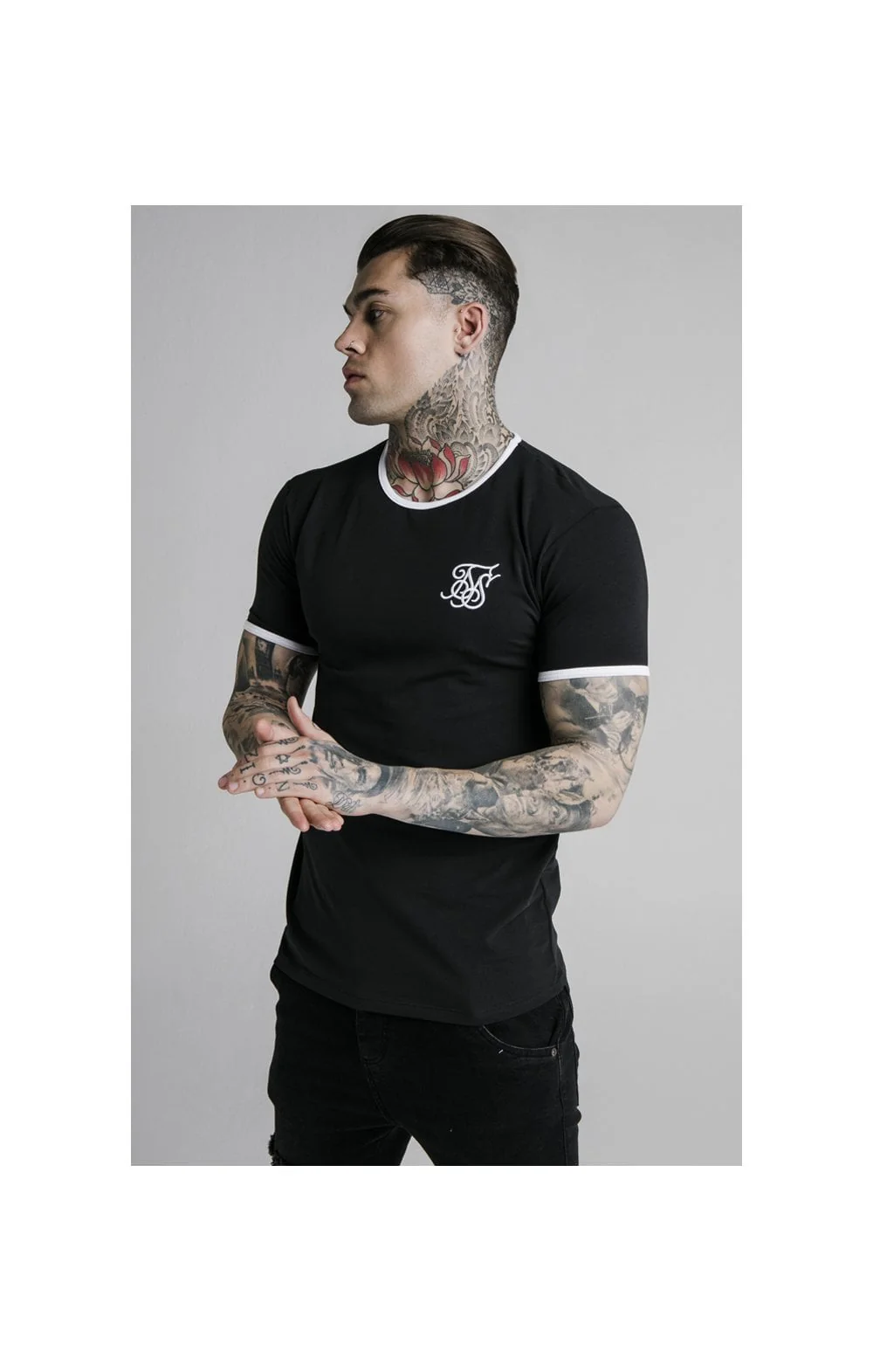 SikSilk Straight Hem Ringer Tee – Black & White