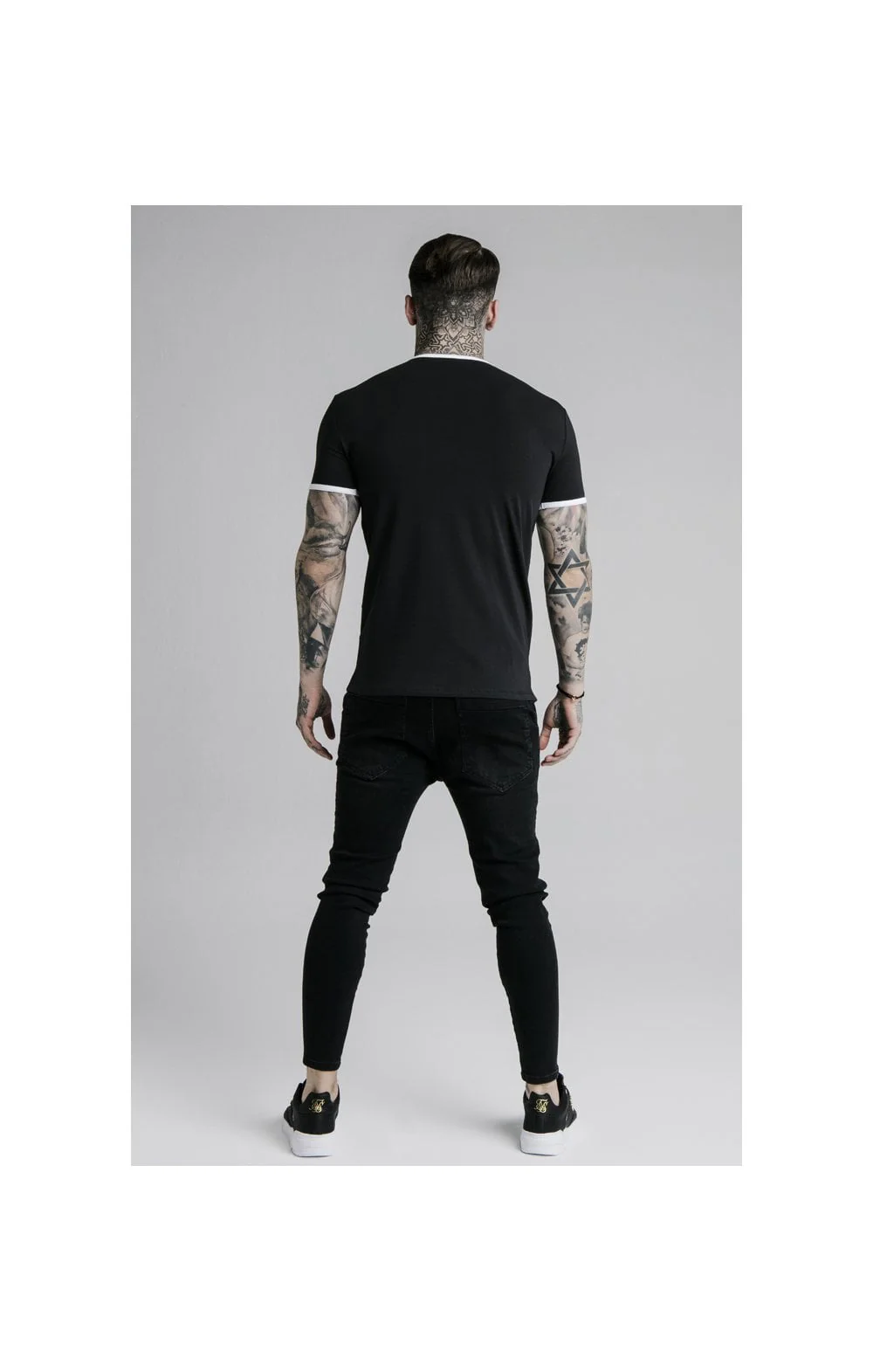 SikSilk Straight Hem Ringer Tee – Black & White - Image 5