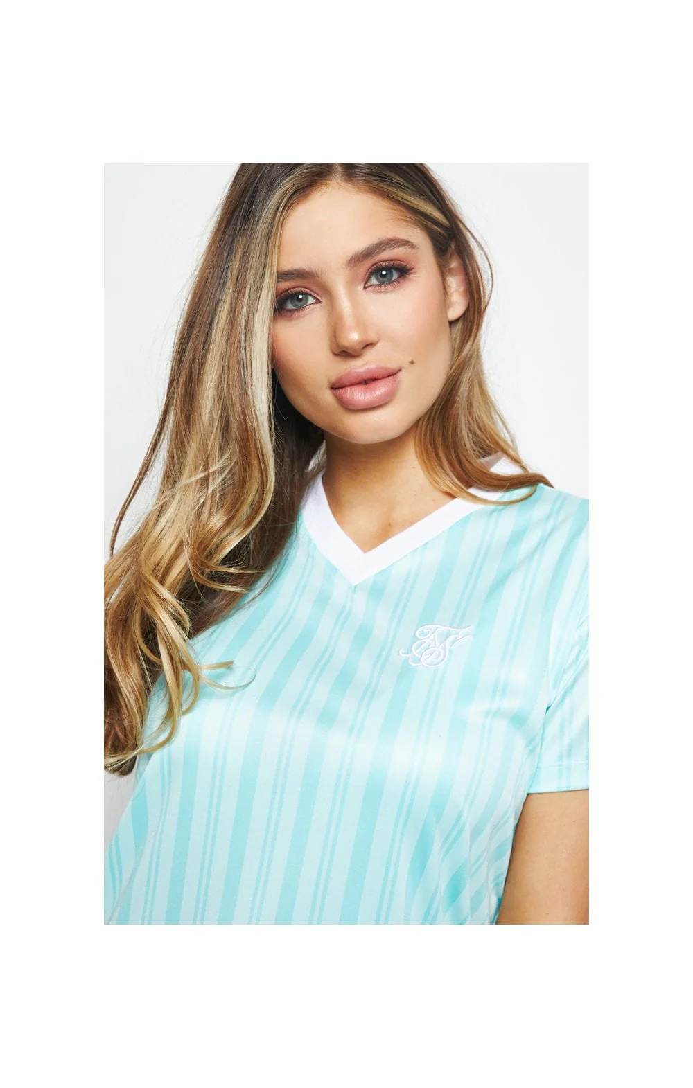 SikSilk Stripe Print T-Shirt Dress - Aqua - Image 2