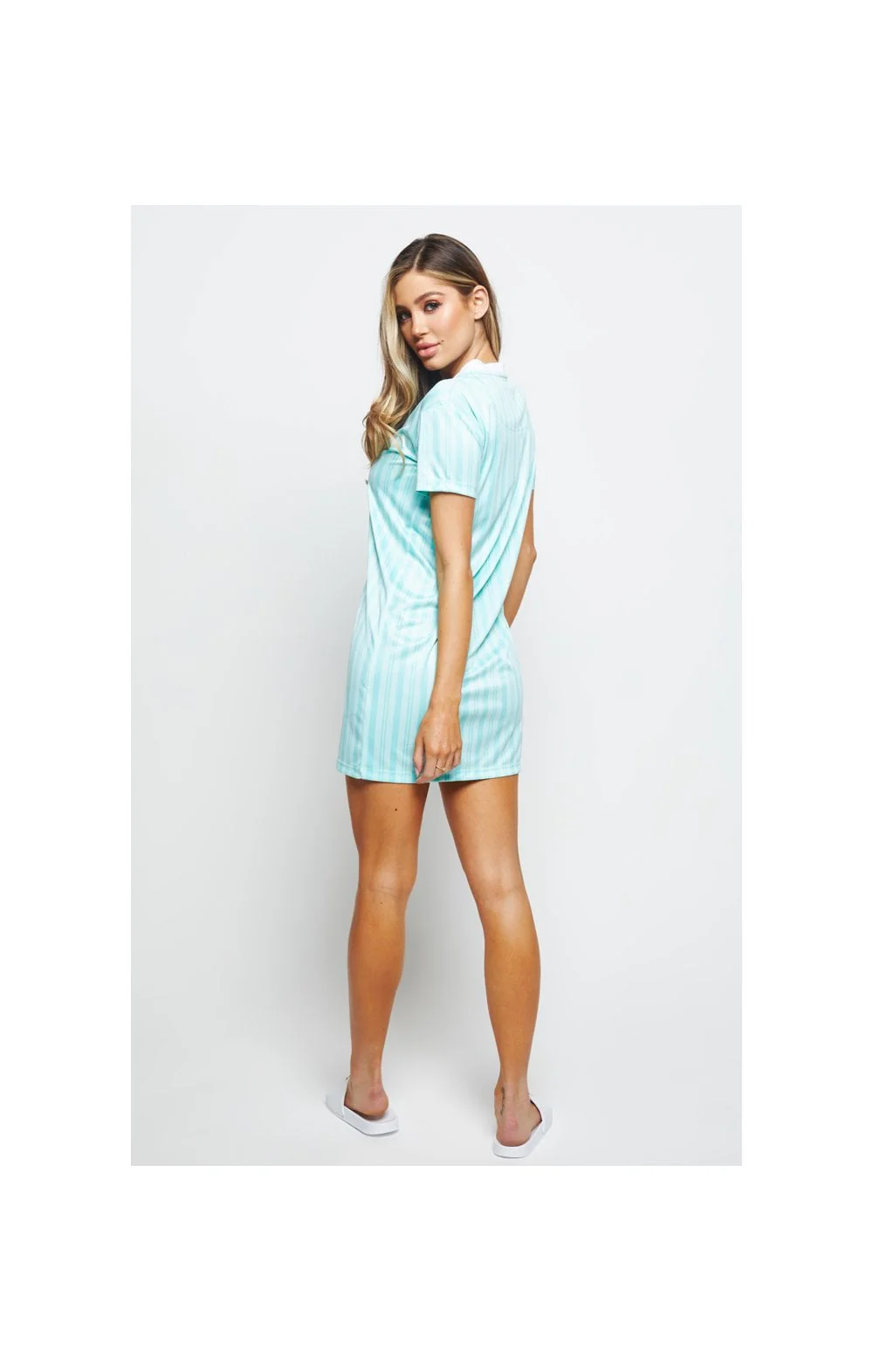 SikSilk Stripe Print T-Shirt Dress - Aqua - Image 4