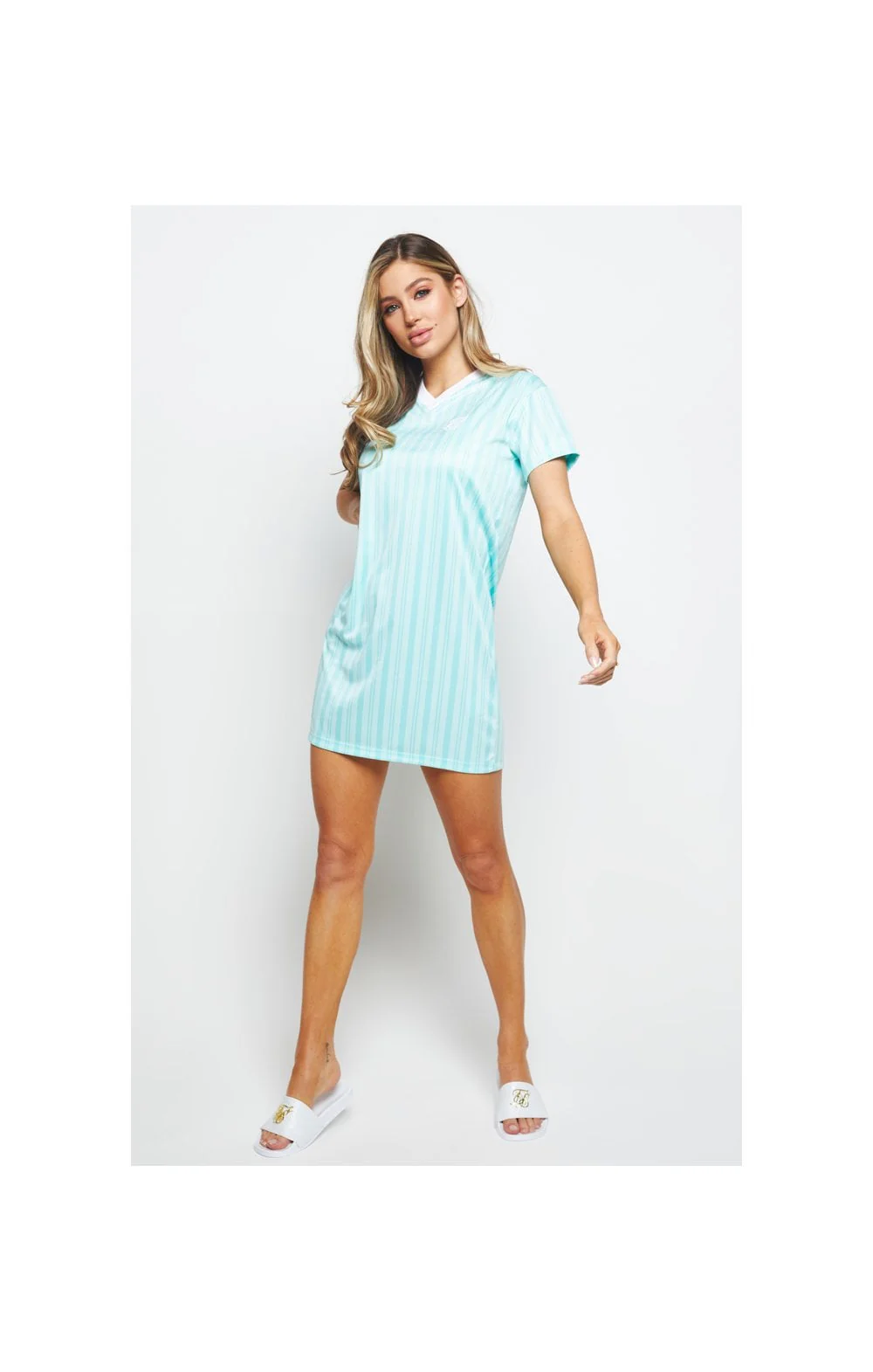 SikSilk Stripe Print T-Shirt Dress - Aqua - Image 6