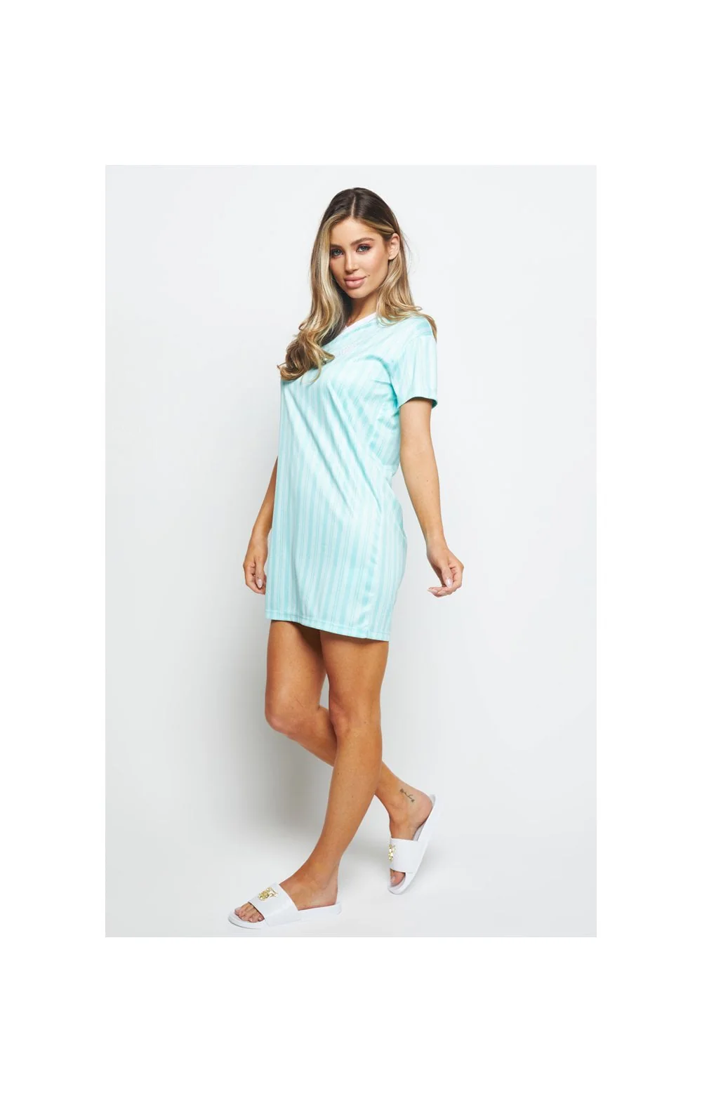 SikSilk Stripe Print T-Shirt Dress - Aqua - Image 7