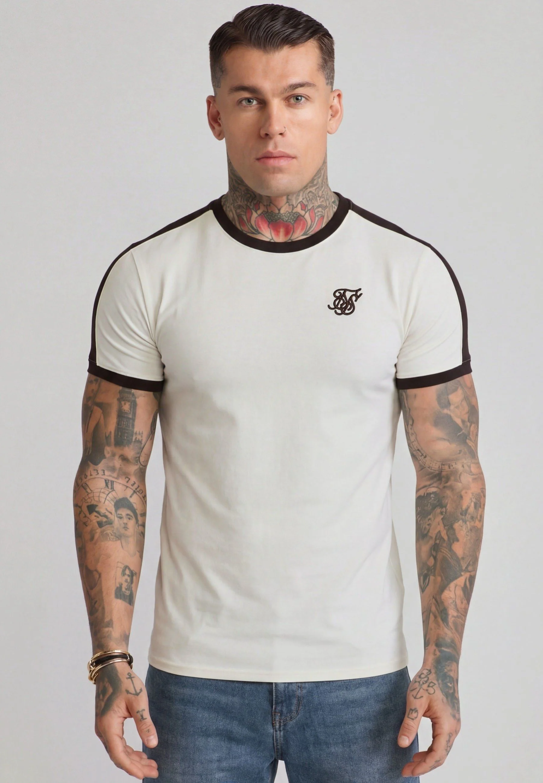 Ecru and Brown Stripe Ringer T-Shirt
