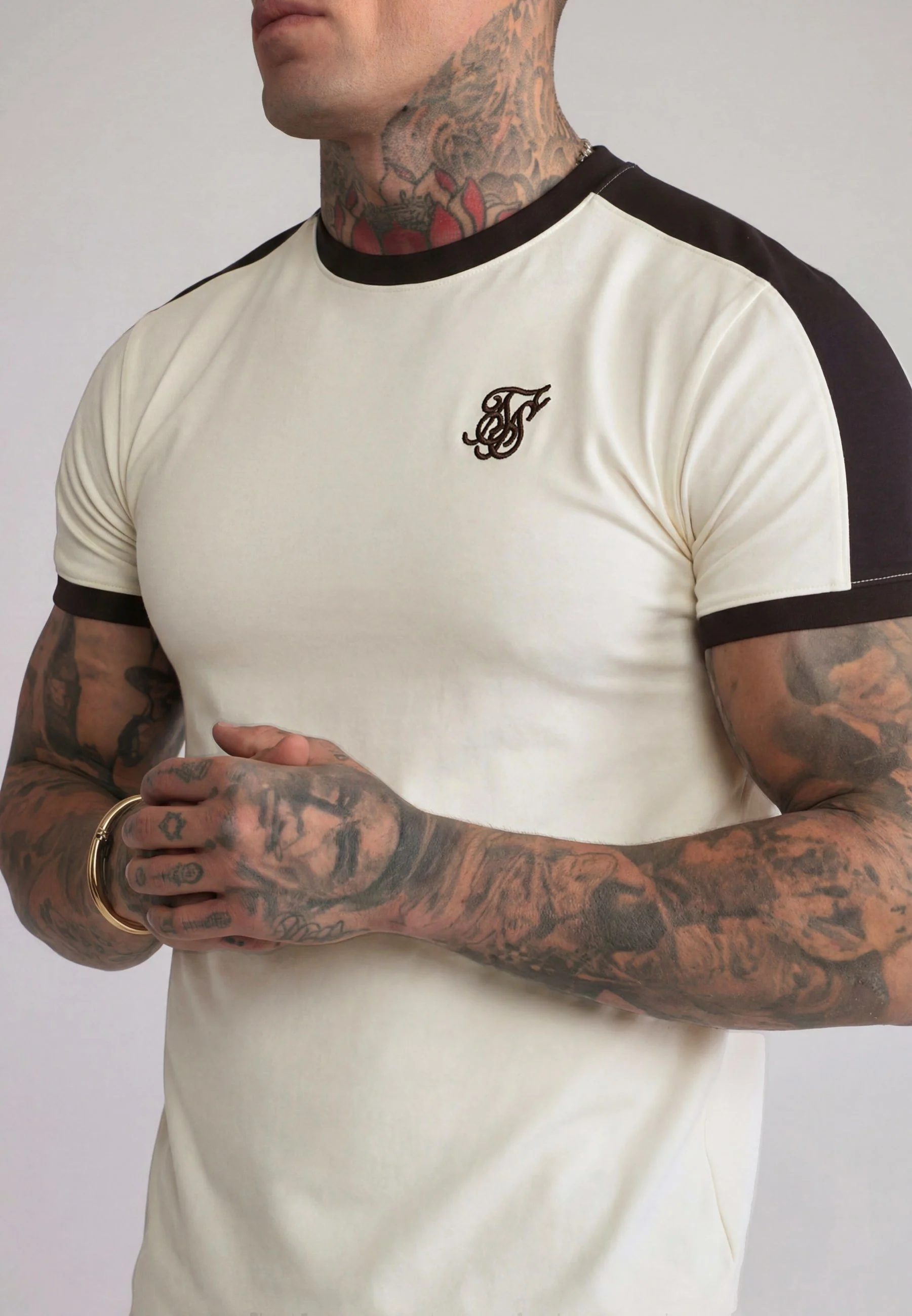 Ecru and Brown Stripe Ringer T-Shirt - Image 2