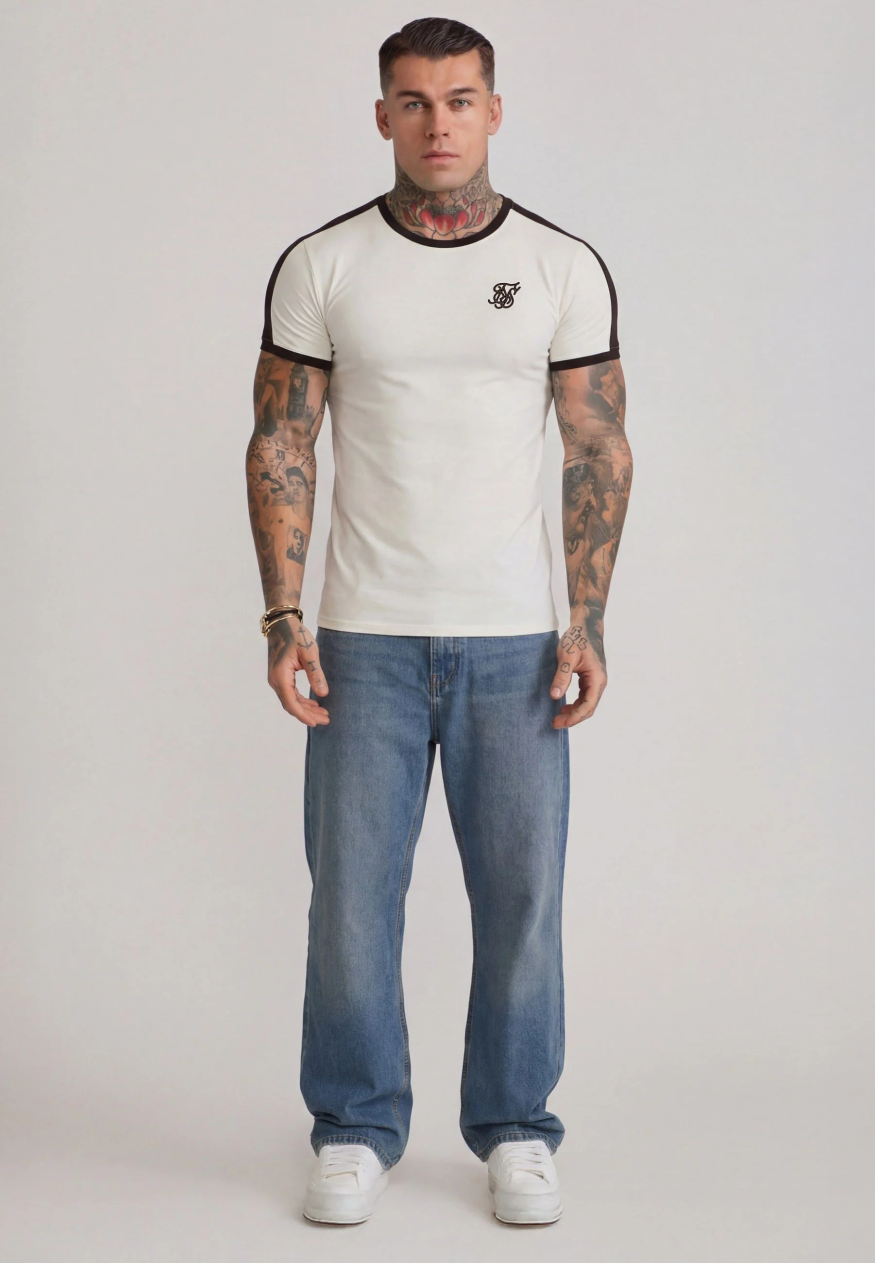 Ecru and Brown Stripe Ringer T-Shirt - Image 3
