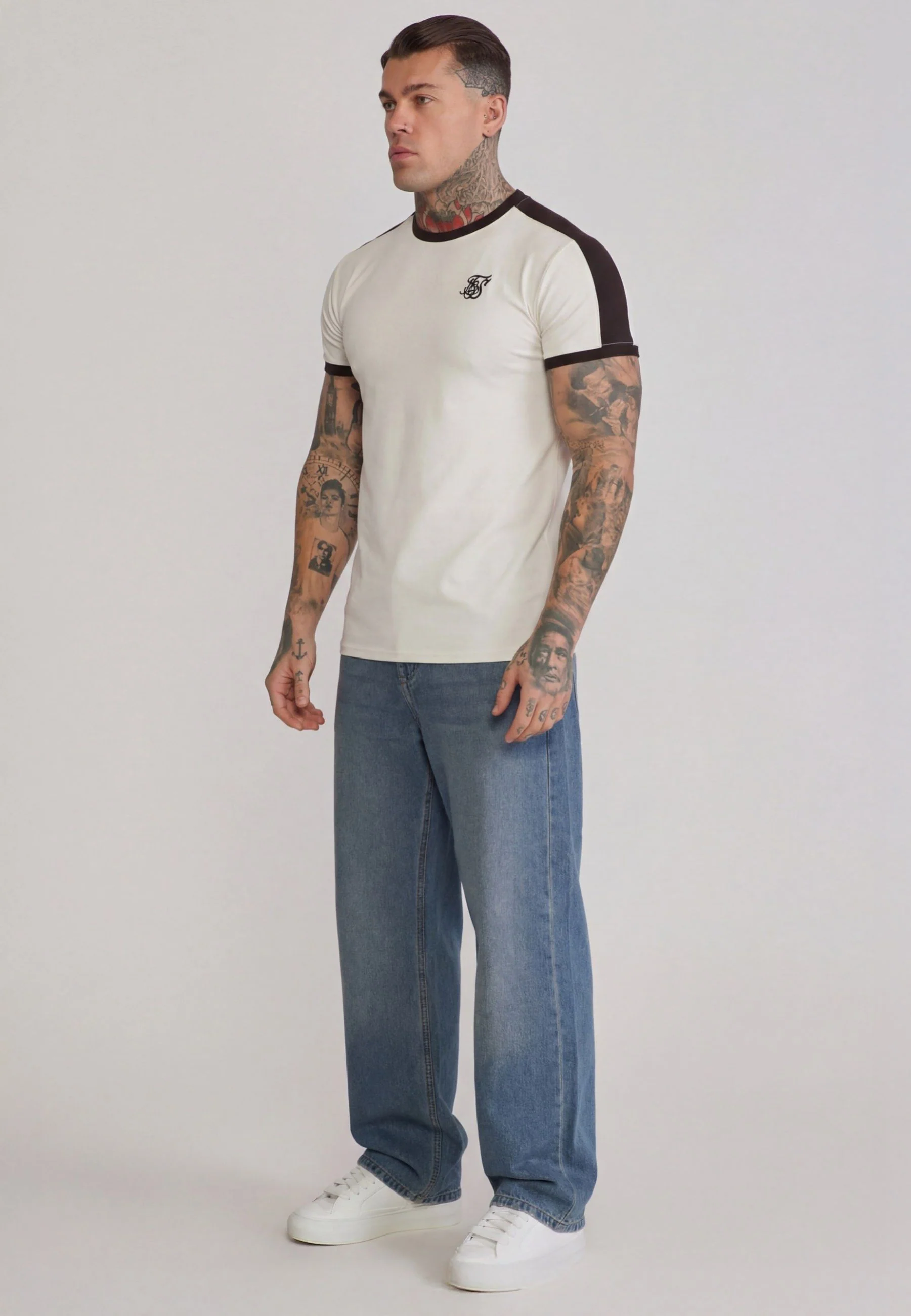 Ecru and Brown Stripe Ringer T-Shirt - Image 4