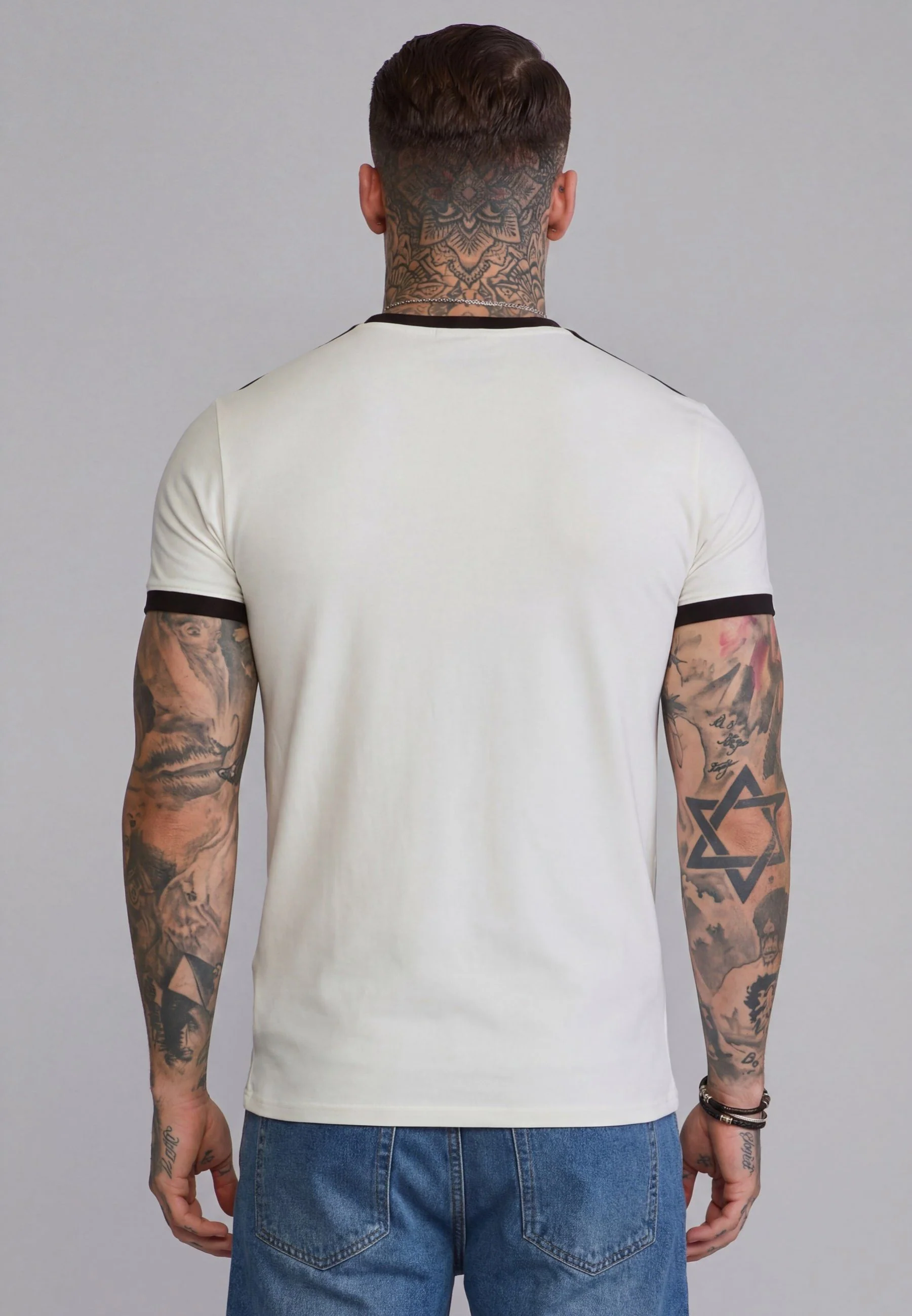 Ecru and Brown Stripe Ringer T-Shirt - Image 5
