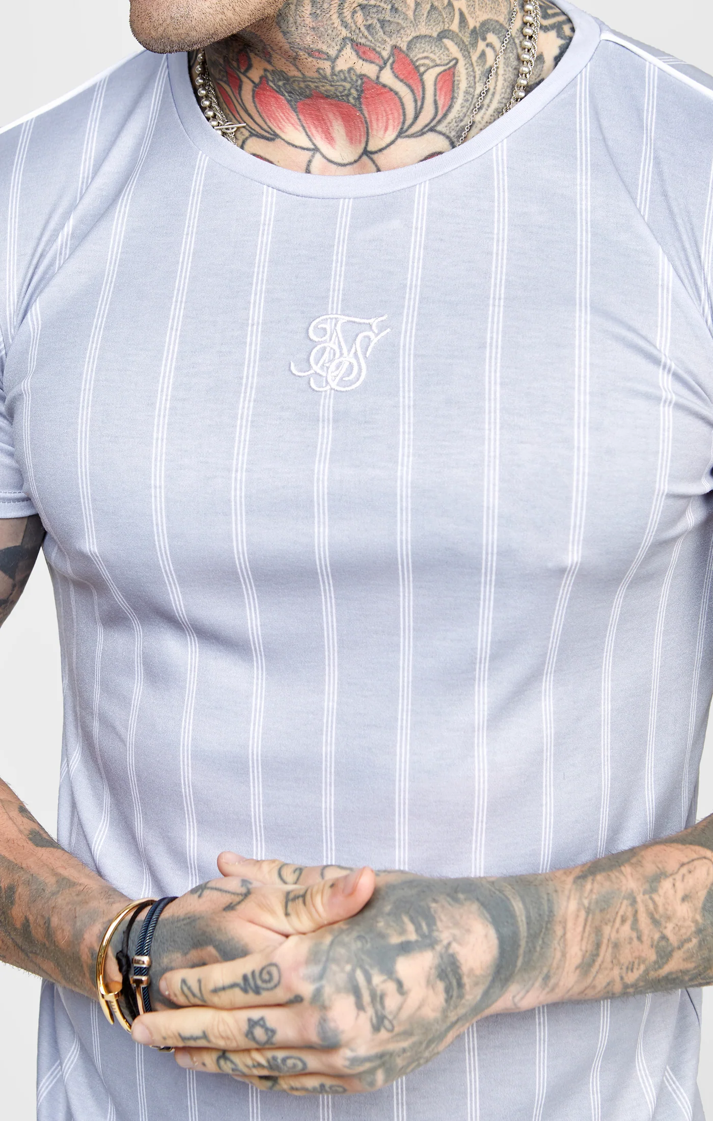 Grey Striped Muscle Fit T-Shirt - Image 2