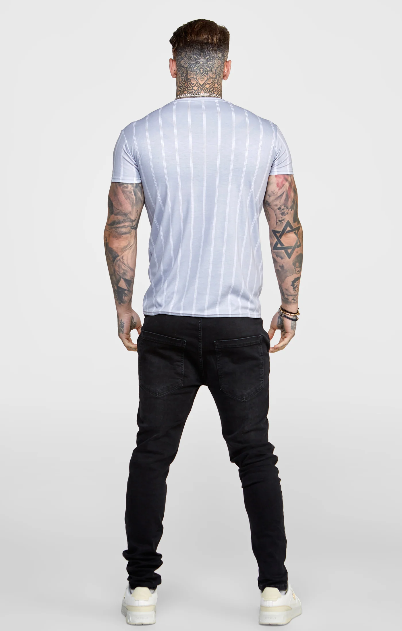 Grey Striped Muscle Fit T-Shirt - Image 5
