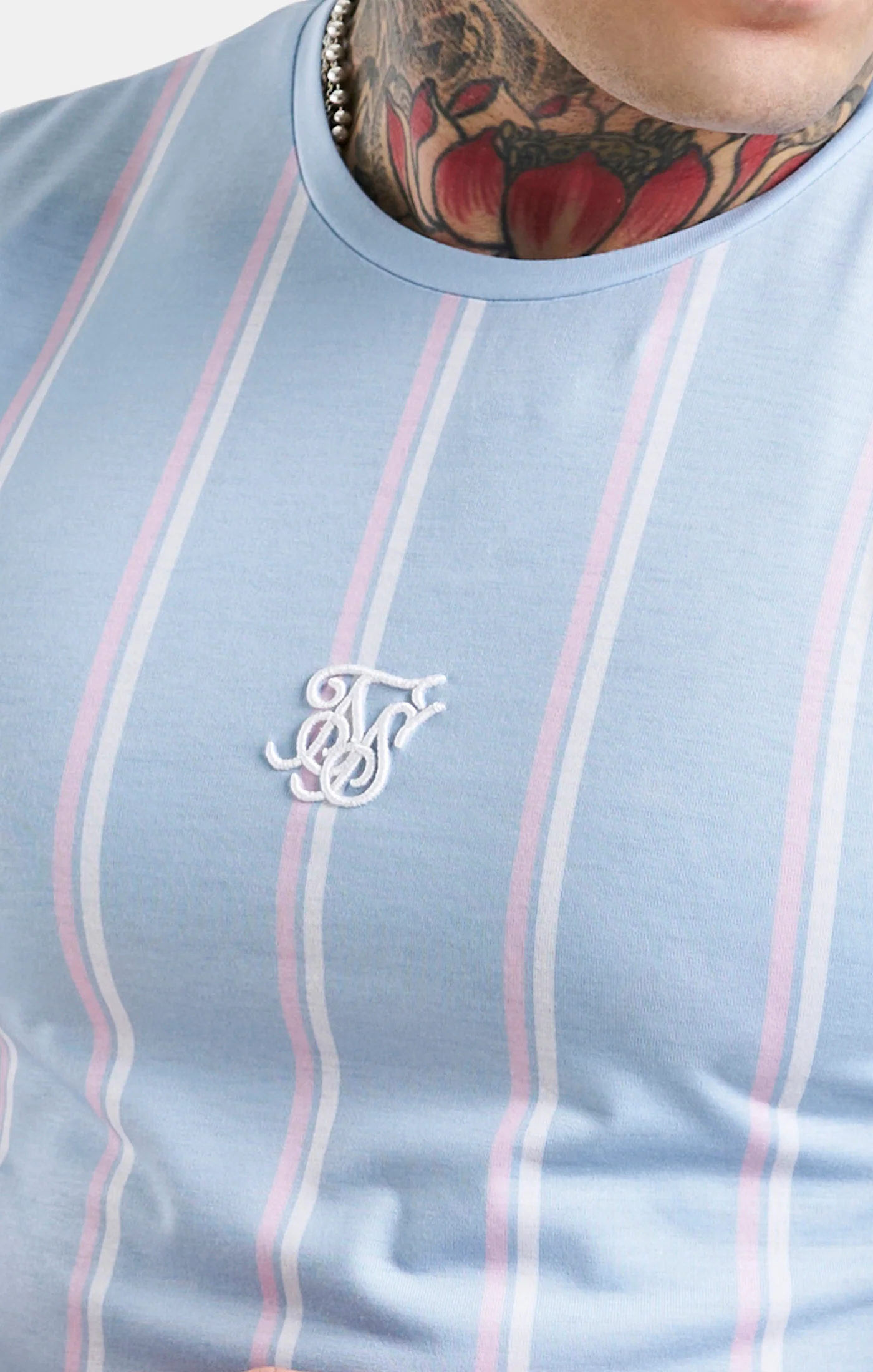 SikSilk Striped Tee - Blue, Pink & White - Image 2