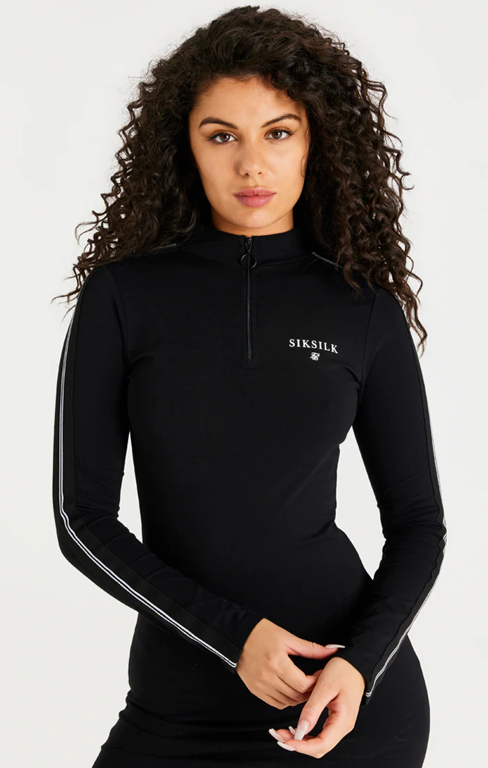 Black Long Sleeve 1/4 Zip Dress - Image 3