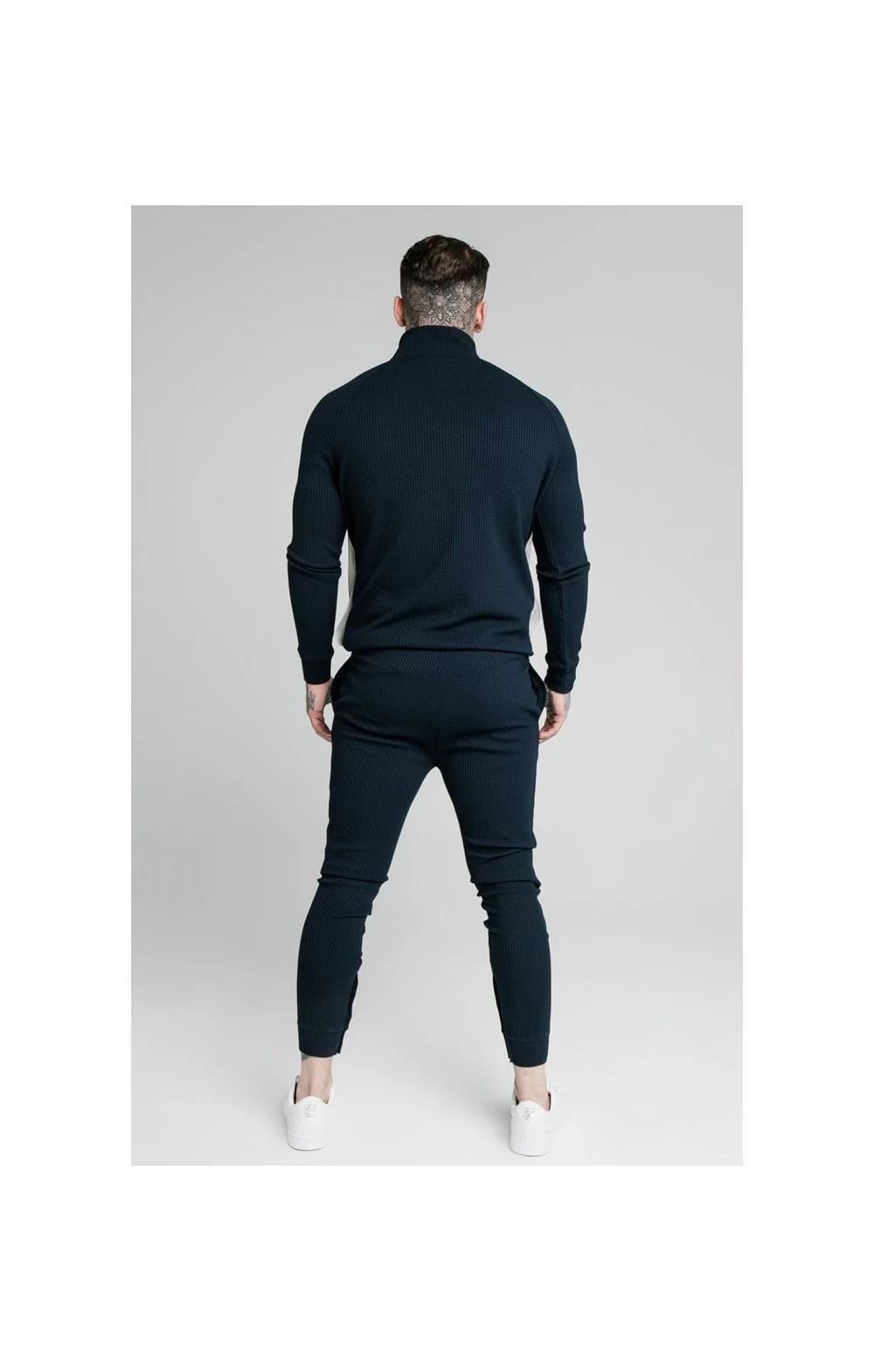 SikSilk Surface Quarter Zip Funnel Neck Hoodie - Navy & Grey - Image 4