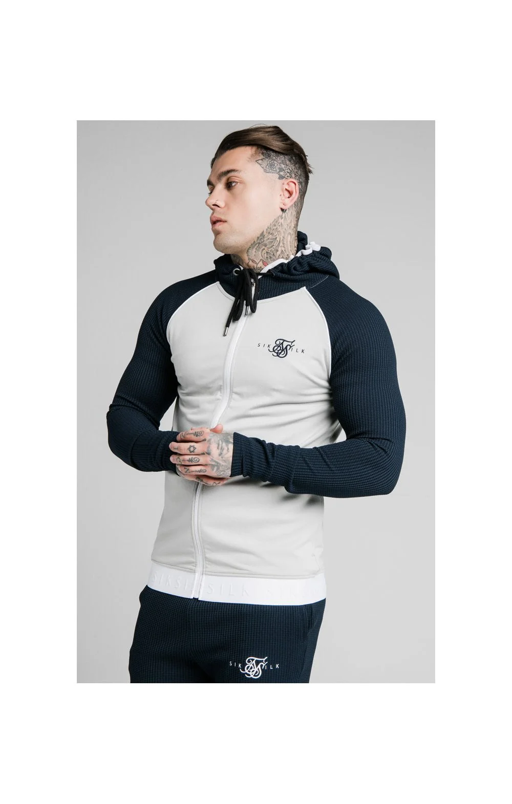 SikSilk Surface Zip Through Hoodie - Navy & Grey