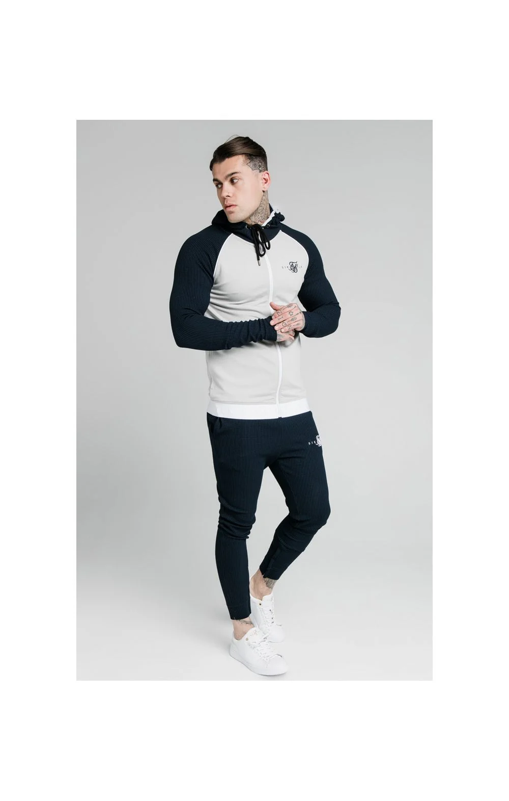 SikSilk Surface Zip Through Hoodie - Navy & Grey - Image 3