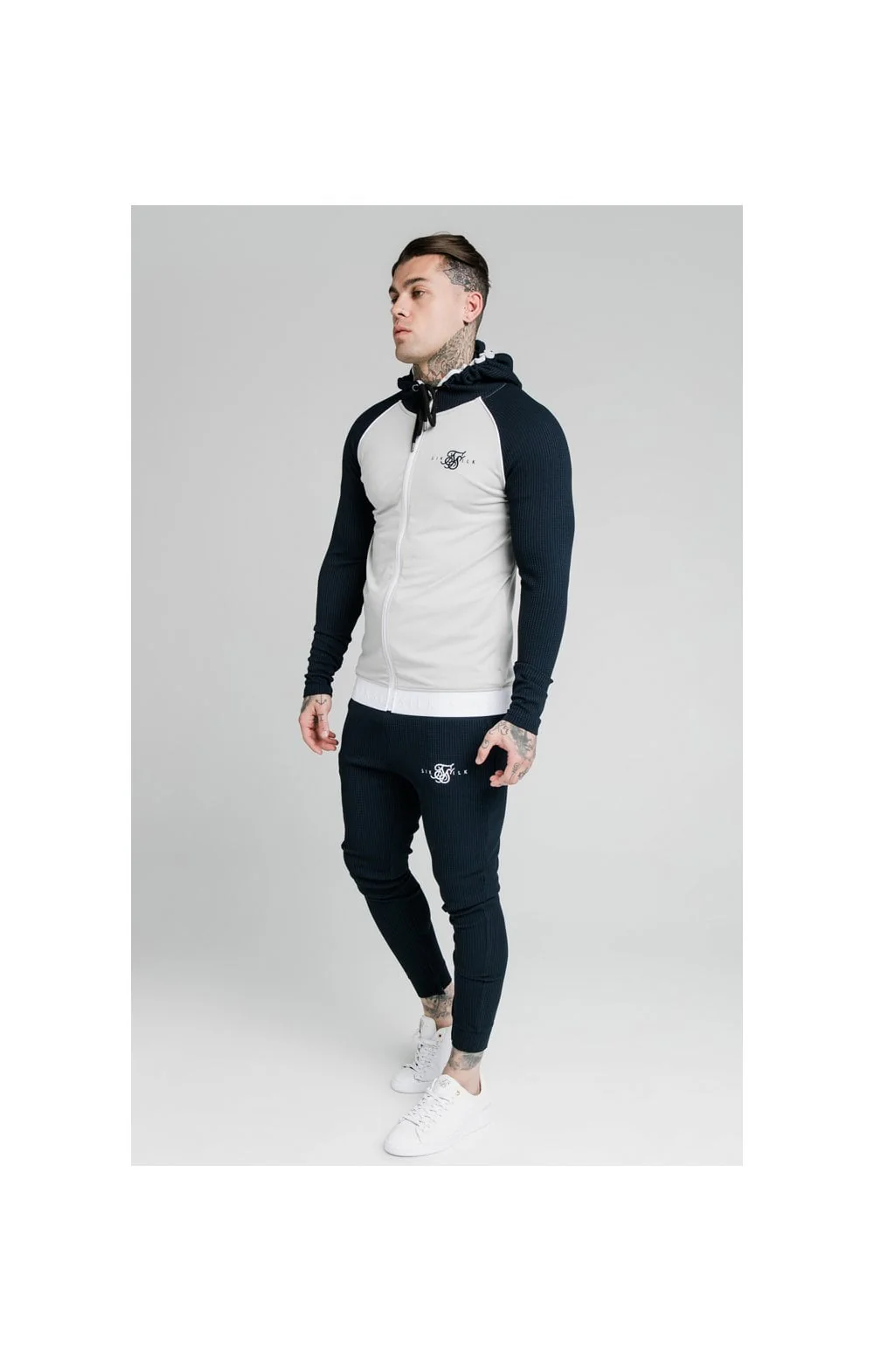 SikSilk Surface Zip Through Hoodie - Navy & Grey - Image 5
