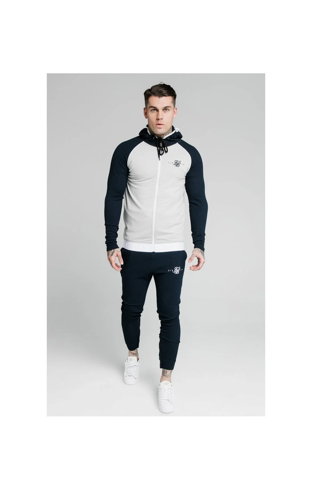 SikSilk Surface Zip Through Hoodie - Navy & Grey - Image 6