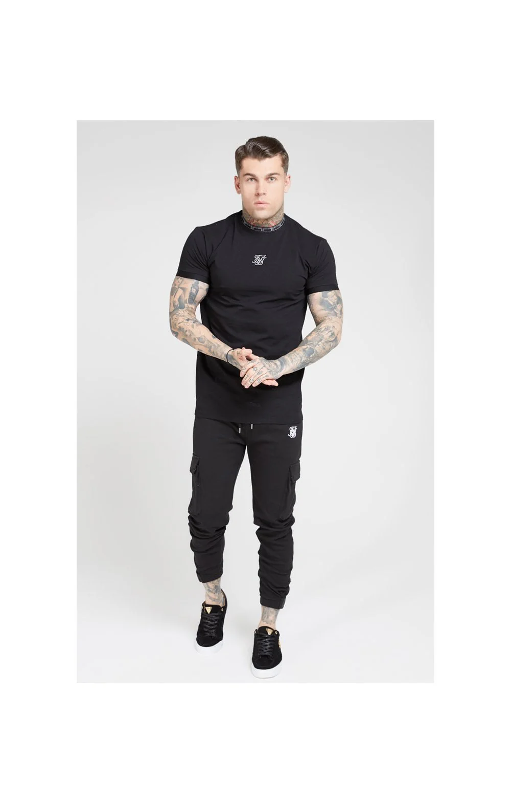 SikSilk Tape Collar Cuff Tee - Black - Image 3