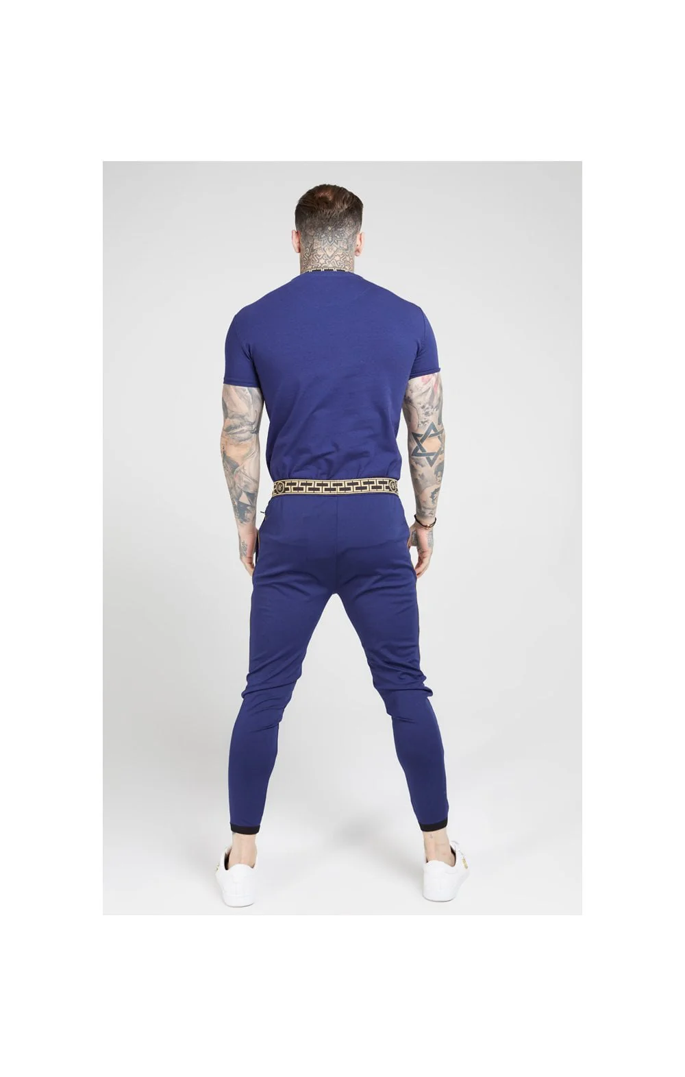 SikSilk Tape Collar Gym Tee - Navy & Gold - Image 6