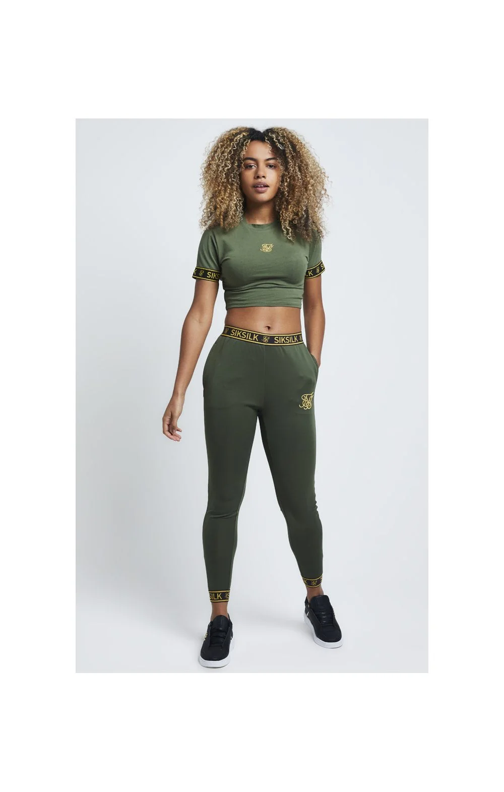 SikSilk Tape Cuff Crop Tee - Bronze Green - Image 3