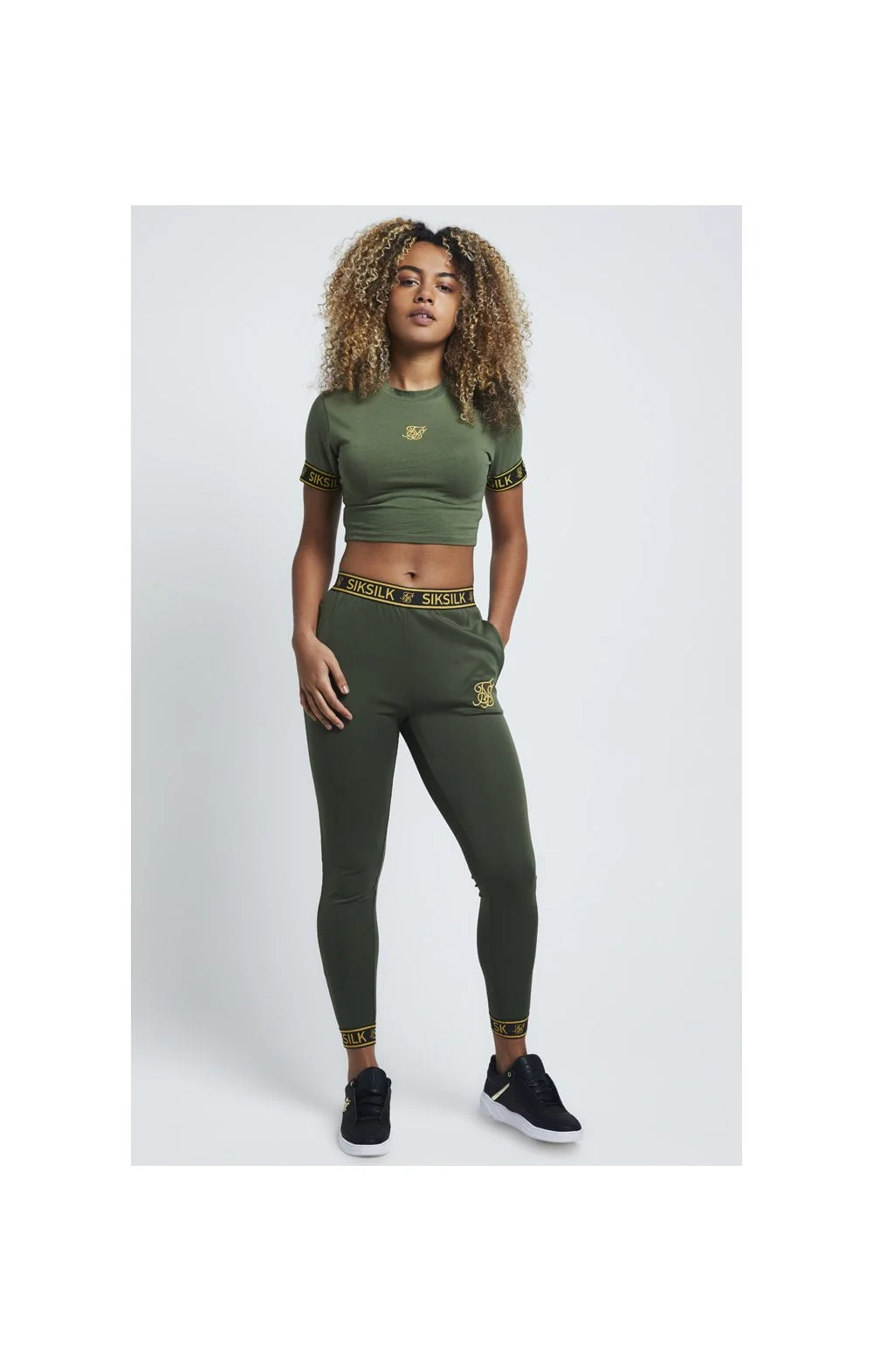 SikSilk Tape Cuff Crop Tee - Bronze Green - Image 4