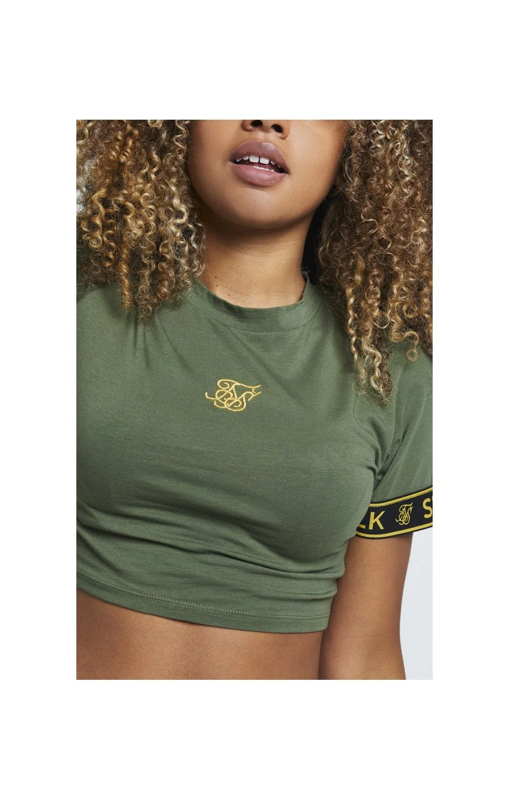 SikSilk Tape Cuff Crop Tee - Bronze Green - Image 5