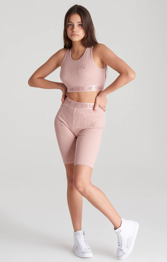 Girls Pink Ribbed Taped Bralette - Image 6