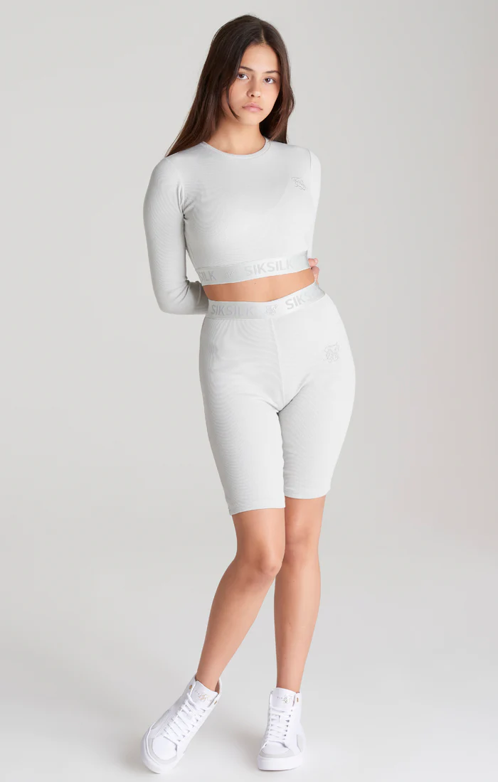 Girls Grey Ribbed Taped Cycle Short - Image 4