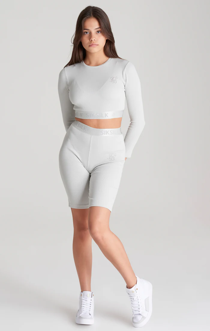 Girls Grey Ribbed Taped Cycle Short - Image 5