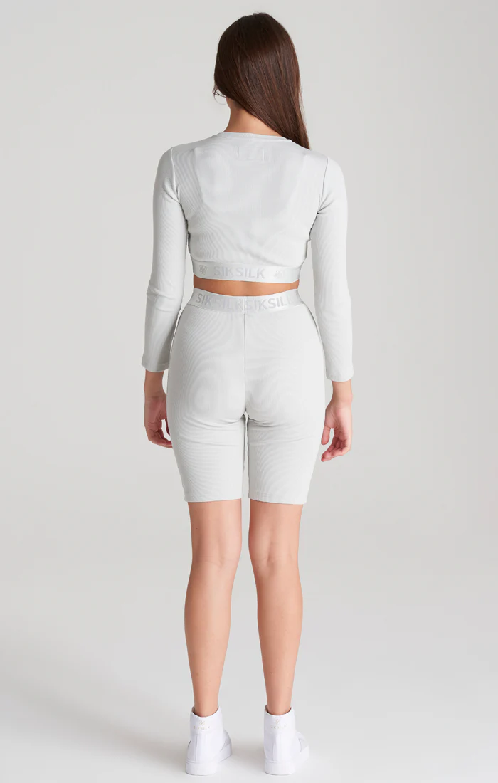 Girls Grey Ribbed Long Sleeve Cropped T-Shirt - Image 5