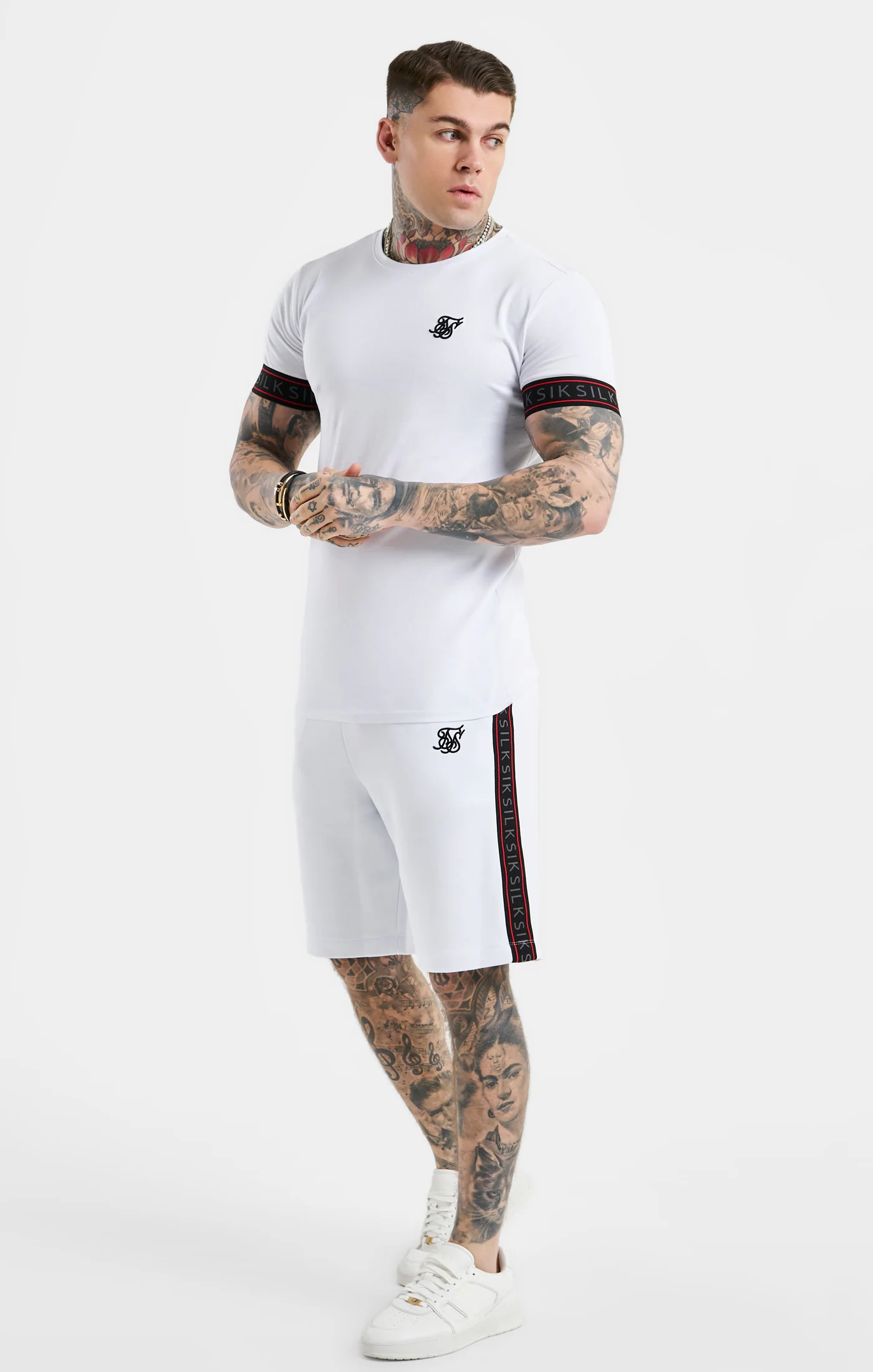 SikSilk Tape Tee - White, Black & Red - Image 3
