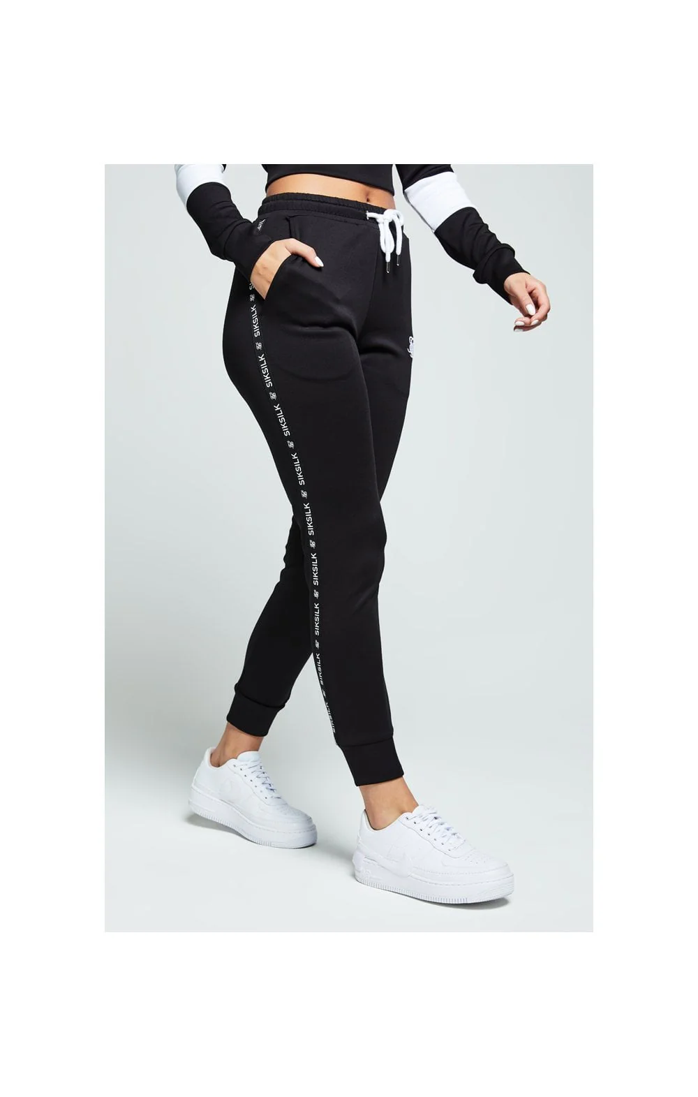 SikSilk Tape Track Pants – Black & White - Image 2