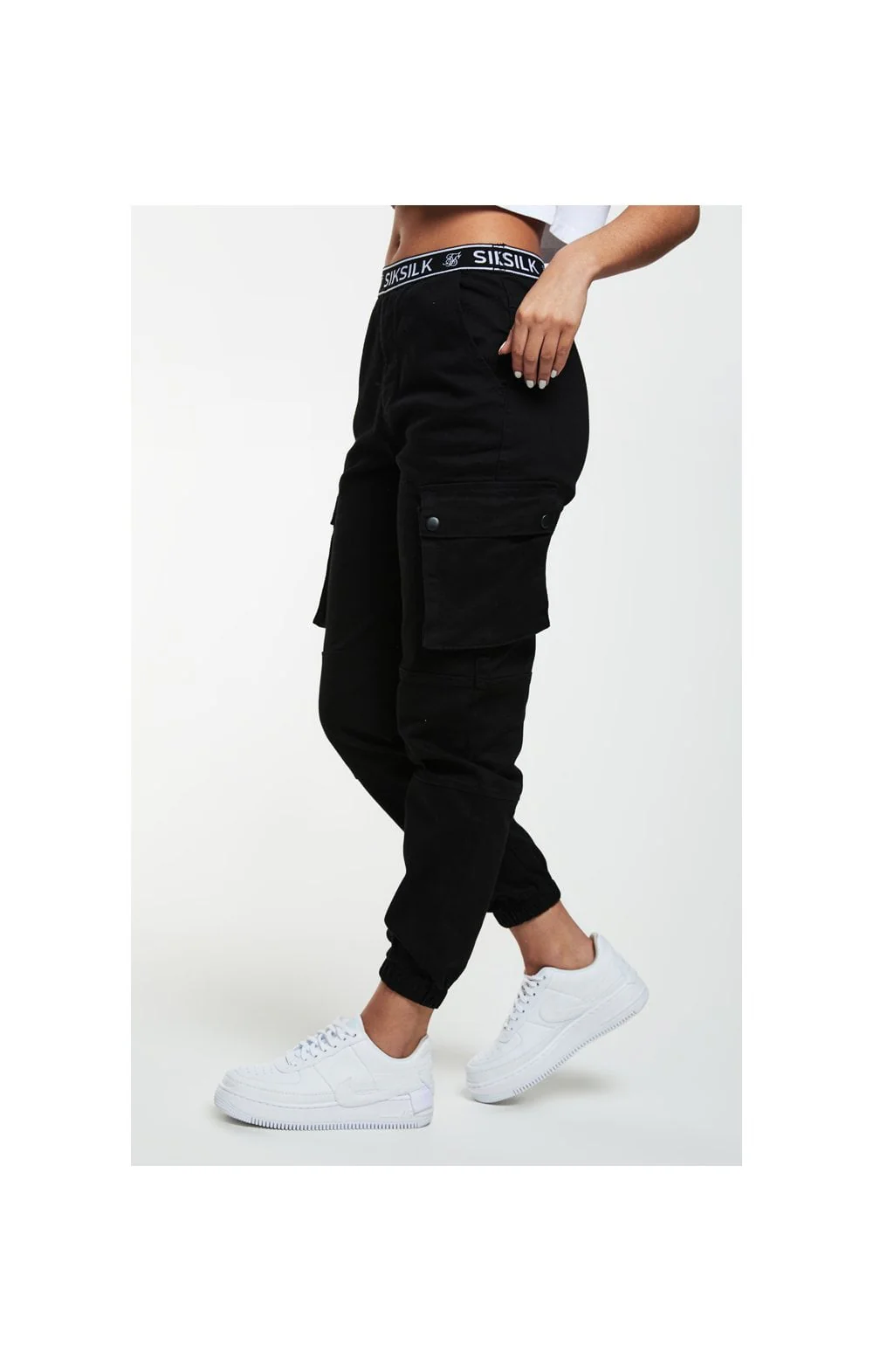 SikSilk Tape Waist Cargo Pants - Black & White - Image 2