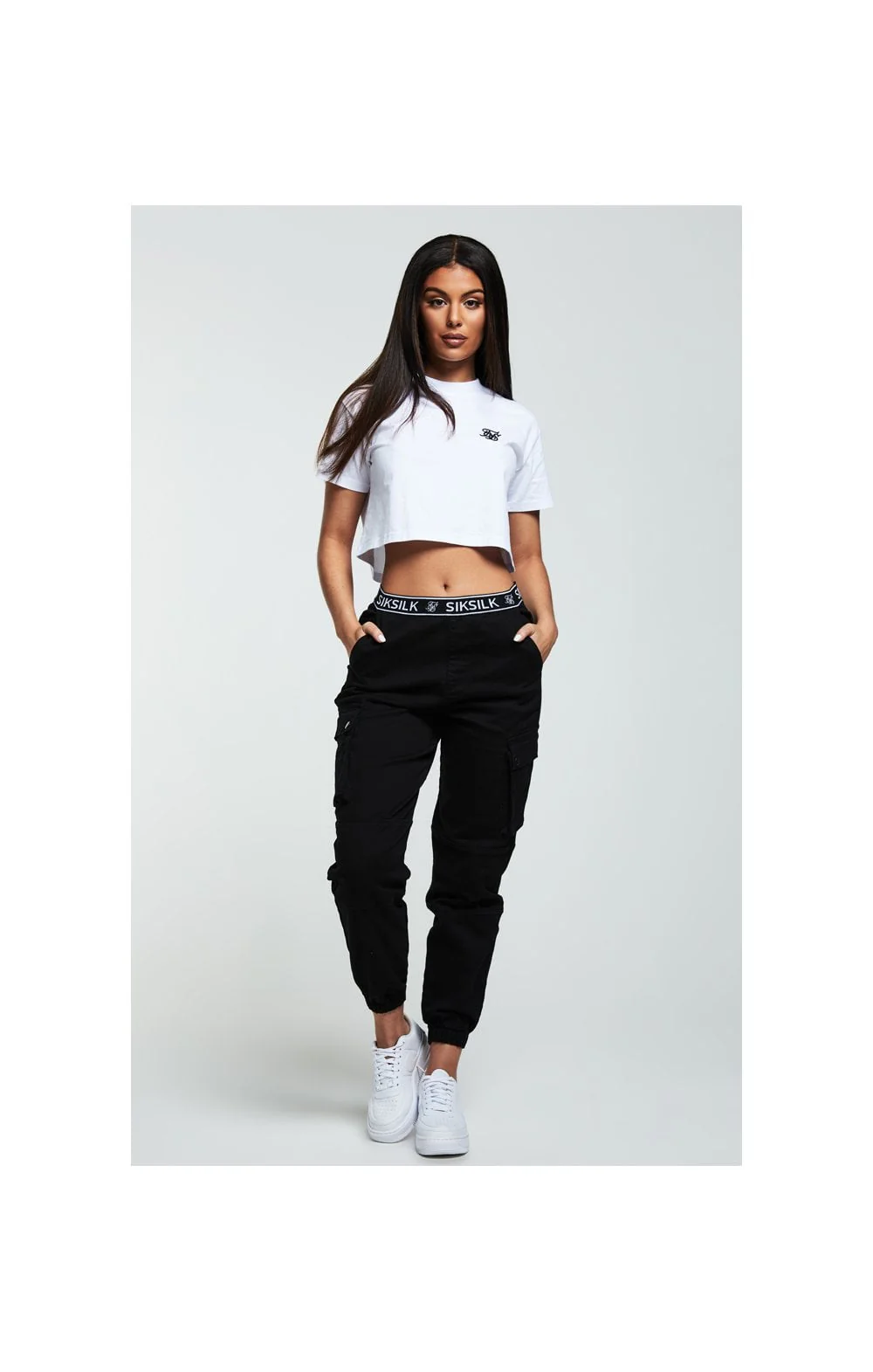 SikSilk Tape Waist Cargo Pants - Black & White - Image 3