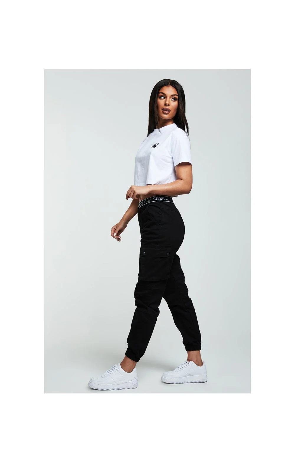 SikSilk Tape Waist Cargo Pants - Black & White - Image 4