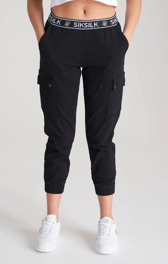 Girls Black Taped Cargo Pant - Image 3