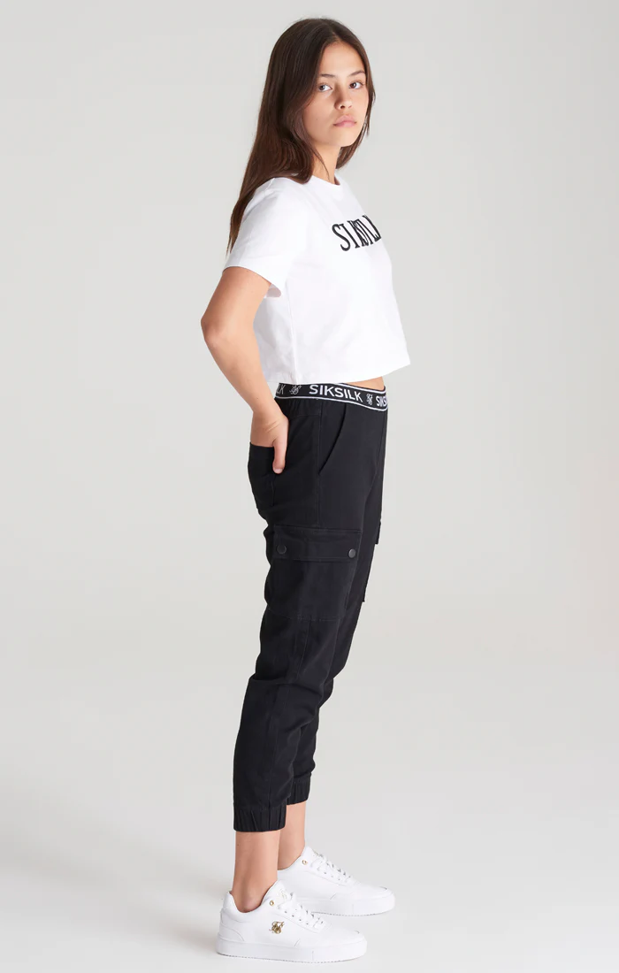 Girls Black Taped Cargo Pant - Image 6