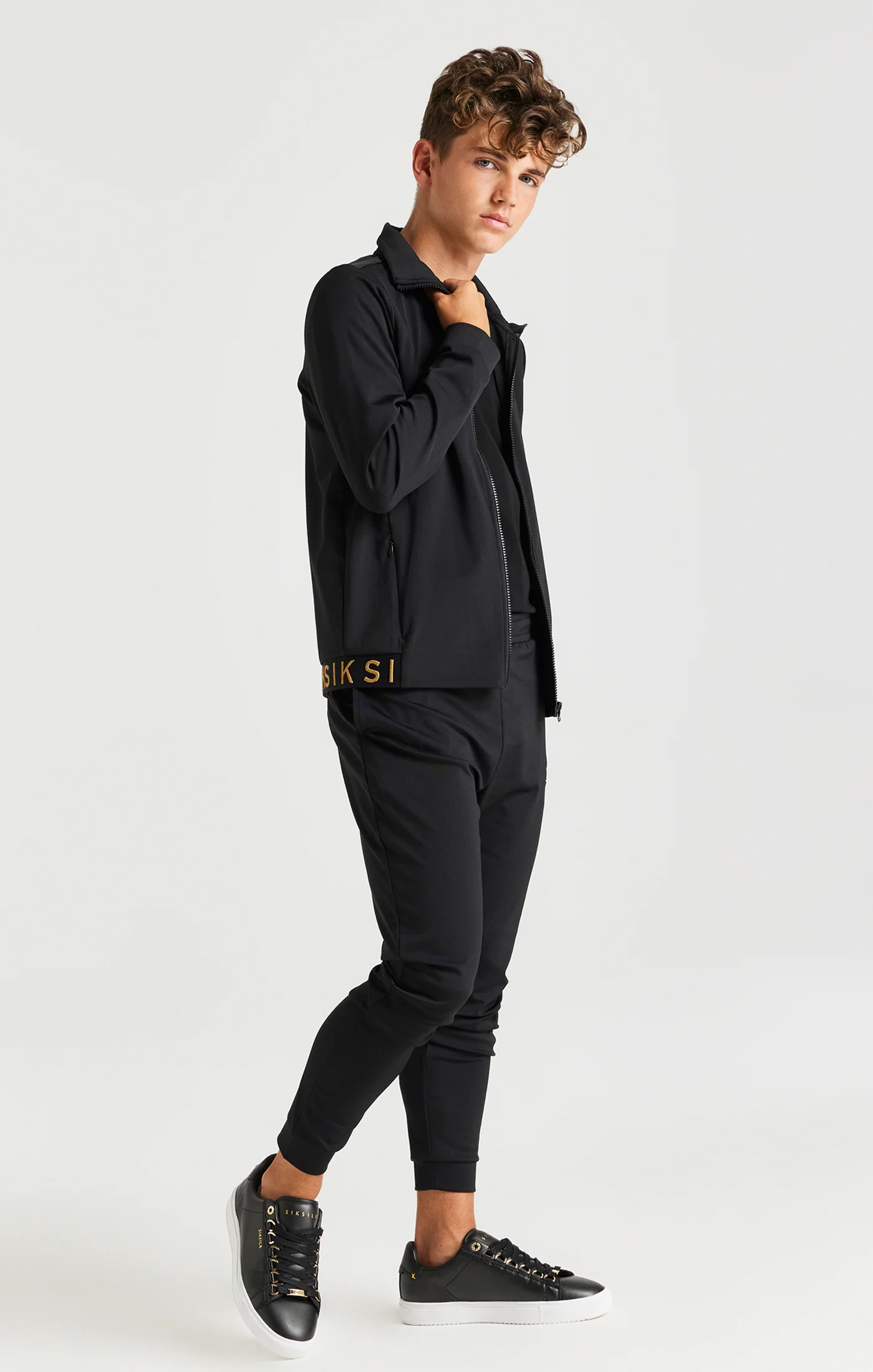 SikSilk Taped Funnel Neck Zip Through - Black - Image 4