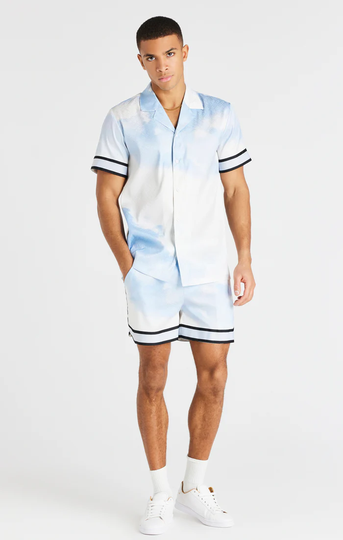 Blue And White Taped Sleeve Resort Shirt - Image 5
