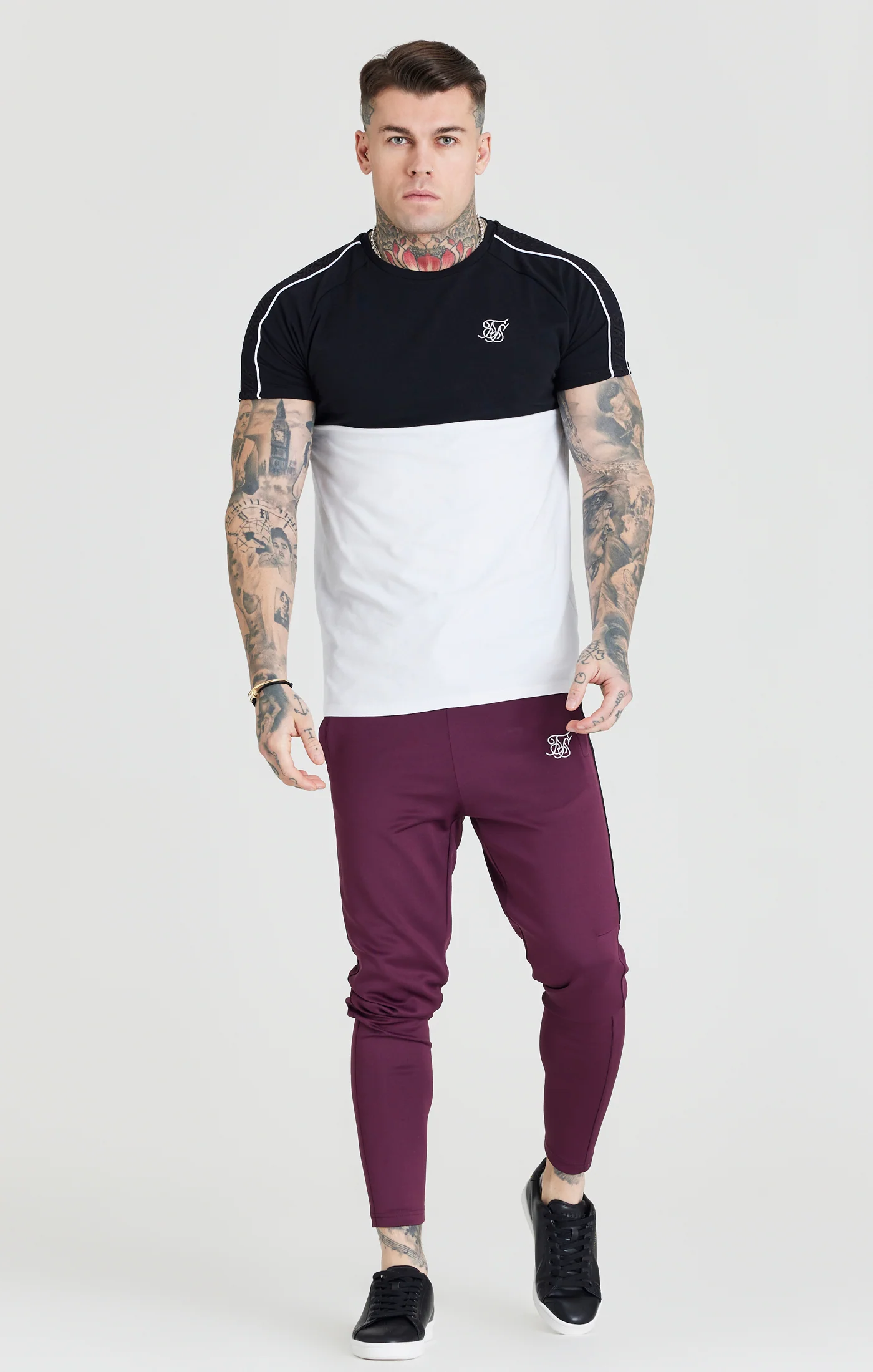 SikSilk Taped Square Hem Tee - Black & White - Image 3