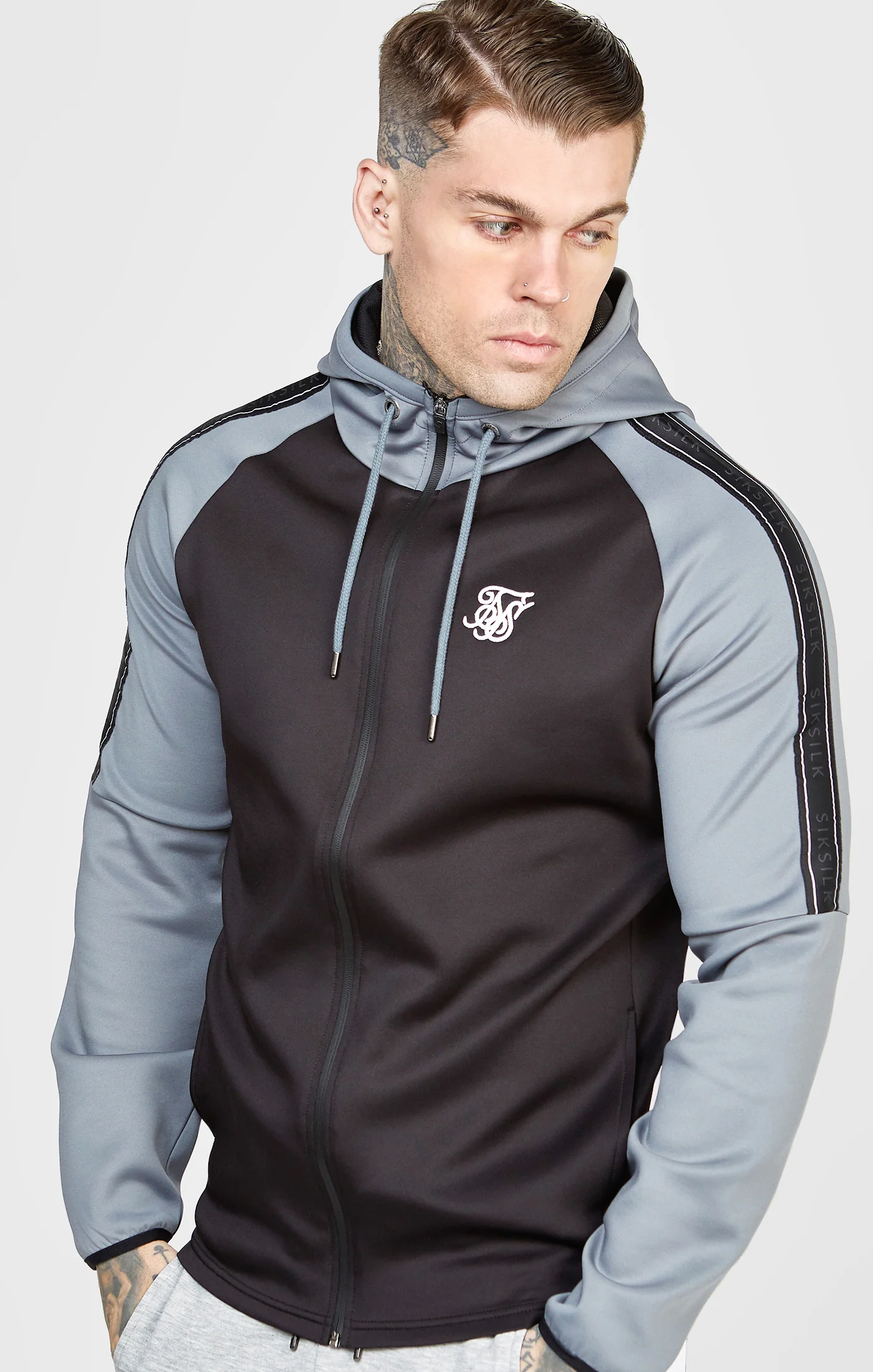 Grey Taped Zip Thru Track Top