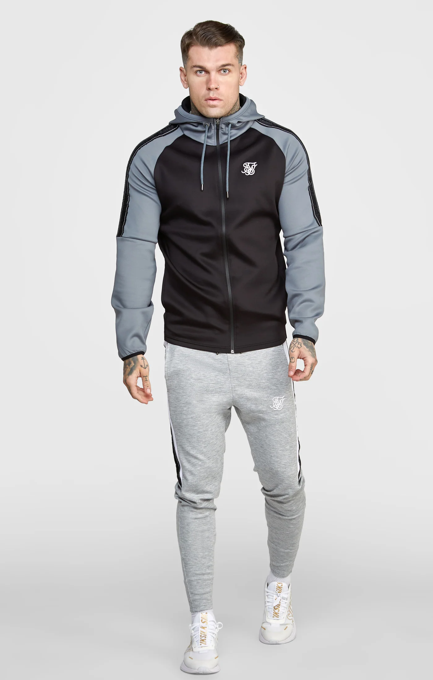 Grey Taped Zip Thru Track Top - Image 3
